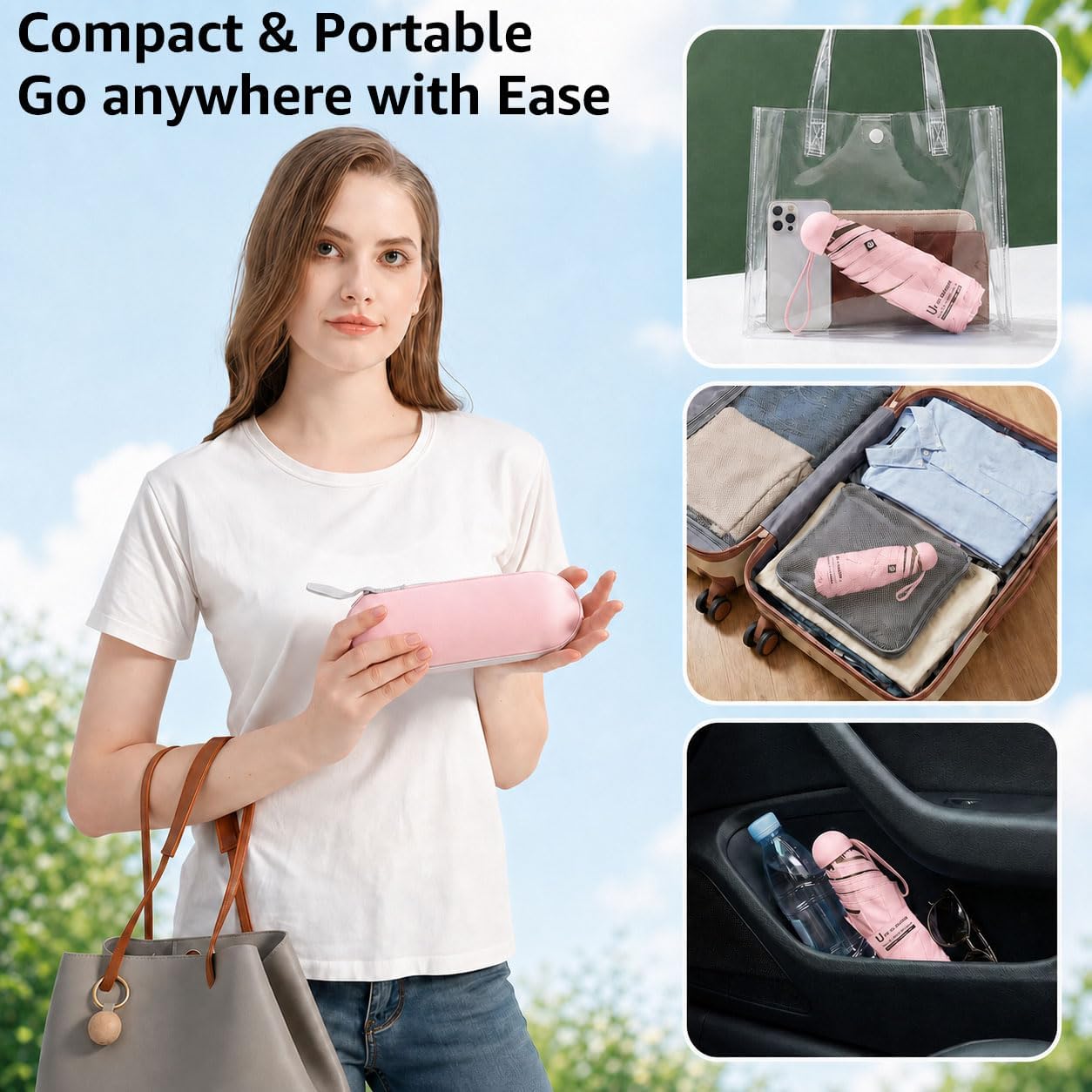 BAODINI Travel Essentials Mini Umbrella for Purse With Case Small Compact UV Sun Protection Lightweight Tiny Pocket Manual Open Close Umbrella for Women Kids and Men Fits Purse Backpack - Image 5