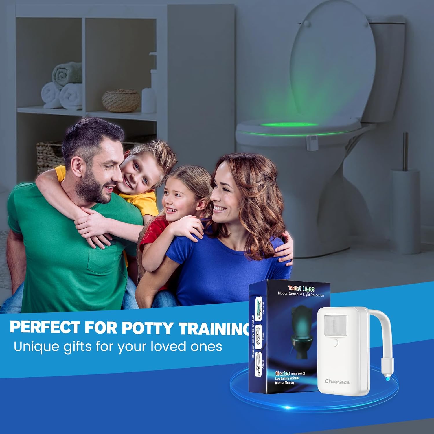 Chunace Toilet Light Motion Sensor for Bathroom, Funny Gag Gifts | 16 Color LED Night Light, Cool White Elephant Stuff for Adults, Unique & Unusual Stocking Stuffer Gadgets for Men - Image 7