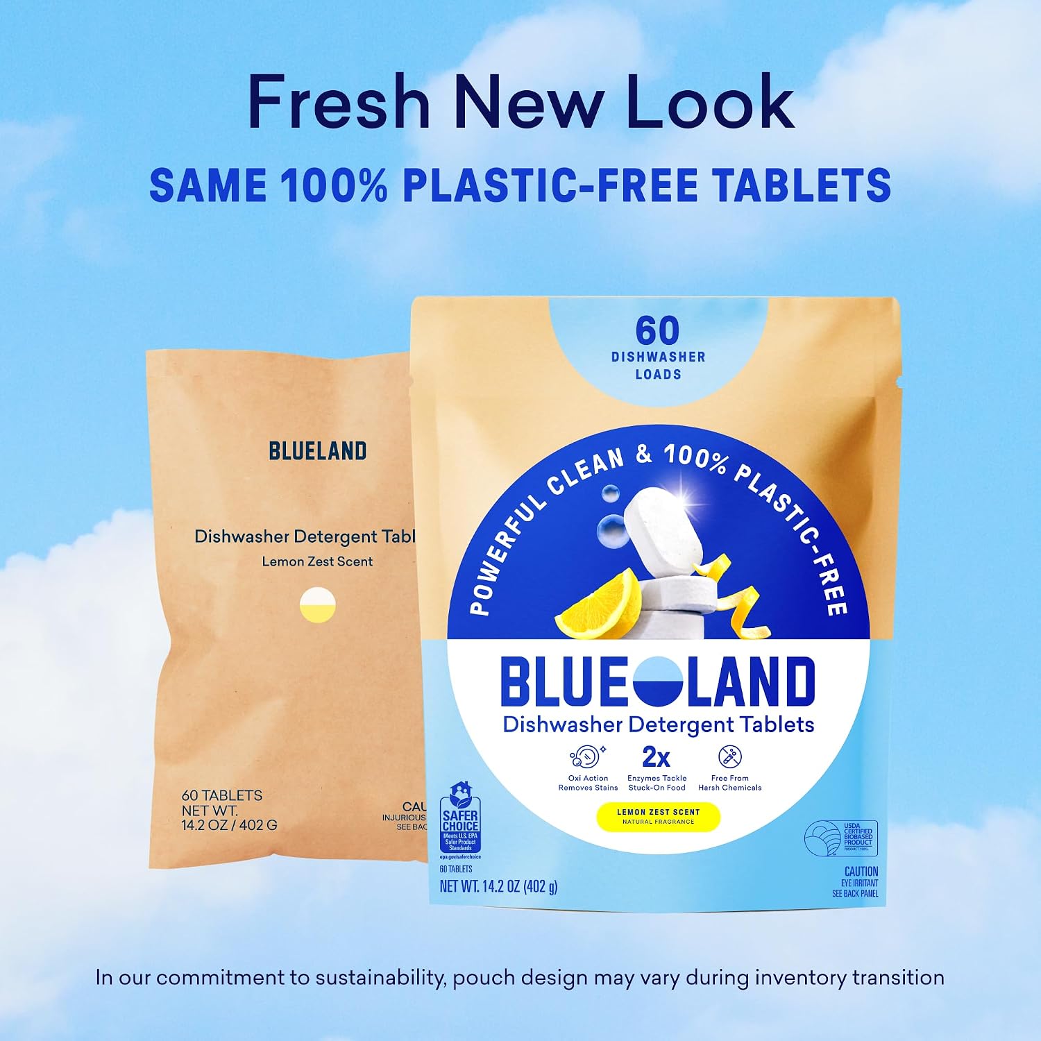 BLUELAND 100% Plastic-Free Dishwasher Detergent Tablets, 60 Count, Lemon Zest Scent, Eco Friendly Dishwashing Pods, Cuts Grease & Stuck on Food, Rinses Clean for Streak-Free Shine - Image 10
