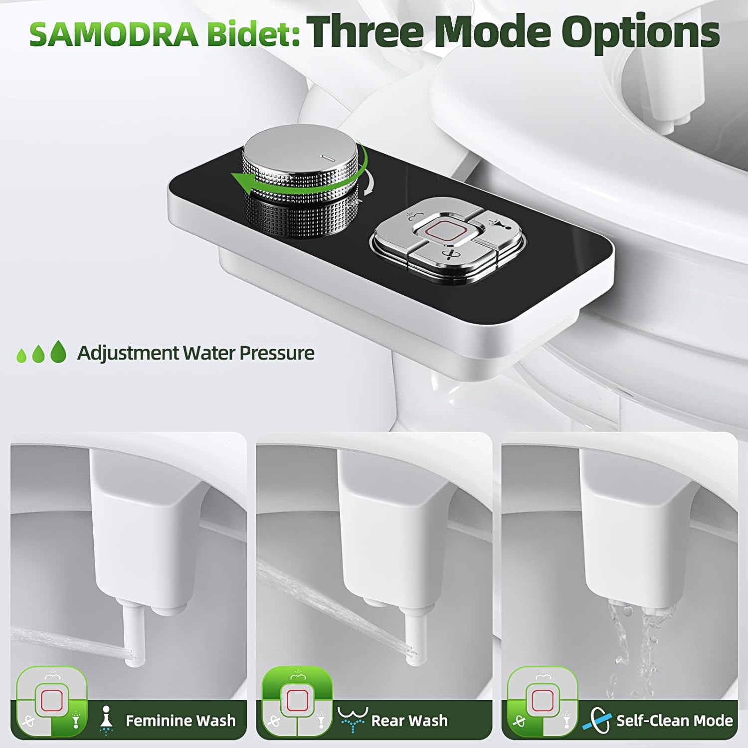 SAMODRA Bidet Attachment, Non-Electric Cold Water Bidet Toilet Seat Attachment with Pressure Controls, Retractable Self-Cleaning Dual Nozzles for Frontal & Rear Wash - Black - Image 2
