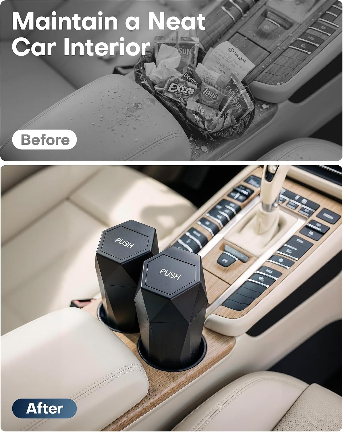 HOTOR Car Trash Can with Lid - 2 Pack, Car Accessories for Interior, Leakproof Vehicle Garbage Can with 30 Attached Trash Bags, Multipurpose Organizers and Storage for Home, Office, Black - Image 5