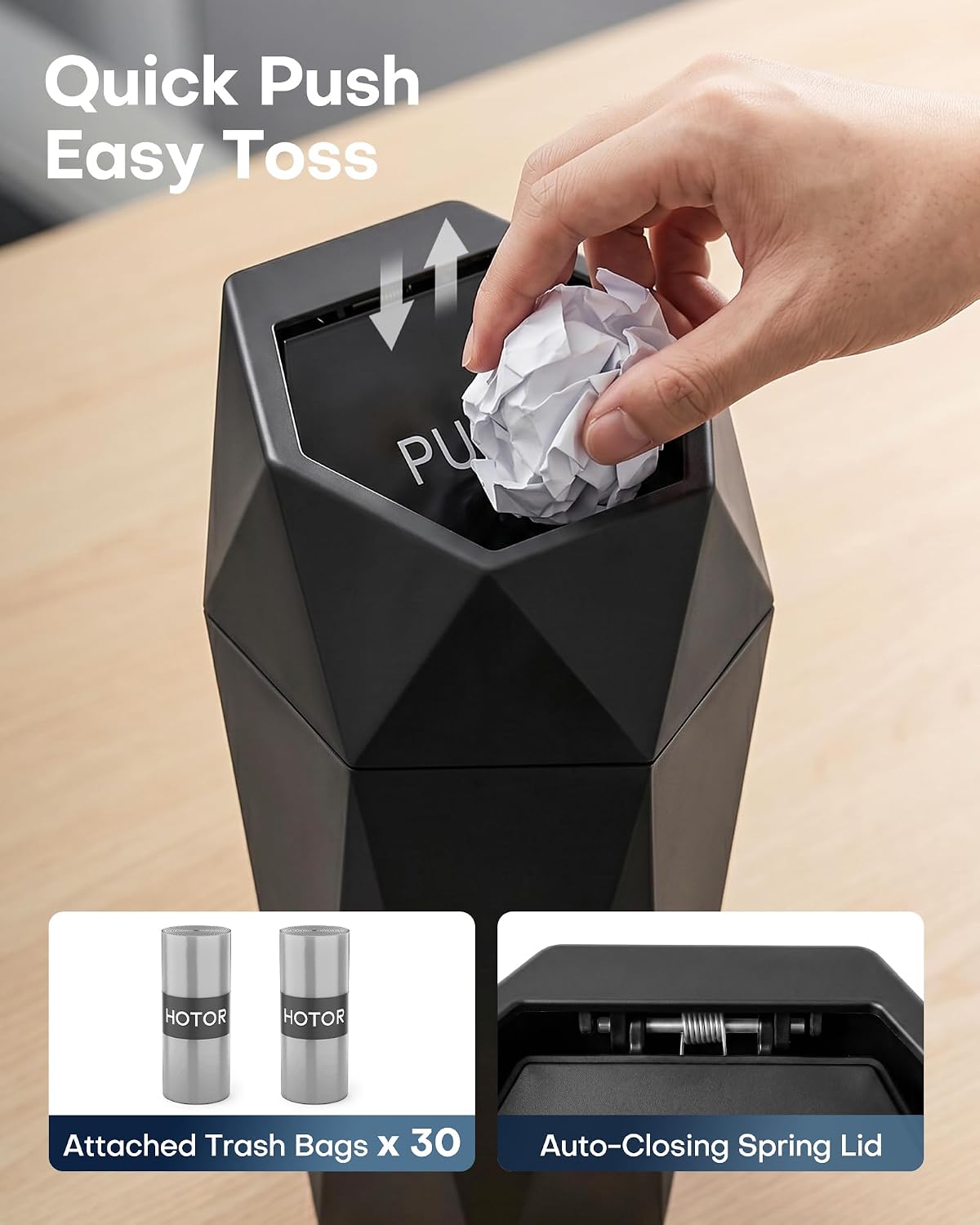 HOTOR Car Trash Can with Lid - 2 Pack, Car Accessories for Interior, Leakproof Vehicle Garbage Can with 30 Attached Trash Bags, Multipurpose Organizers and Storage for Home, Office, Black - Image 3