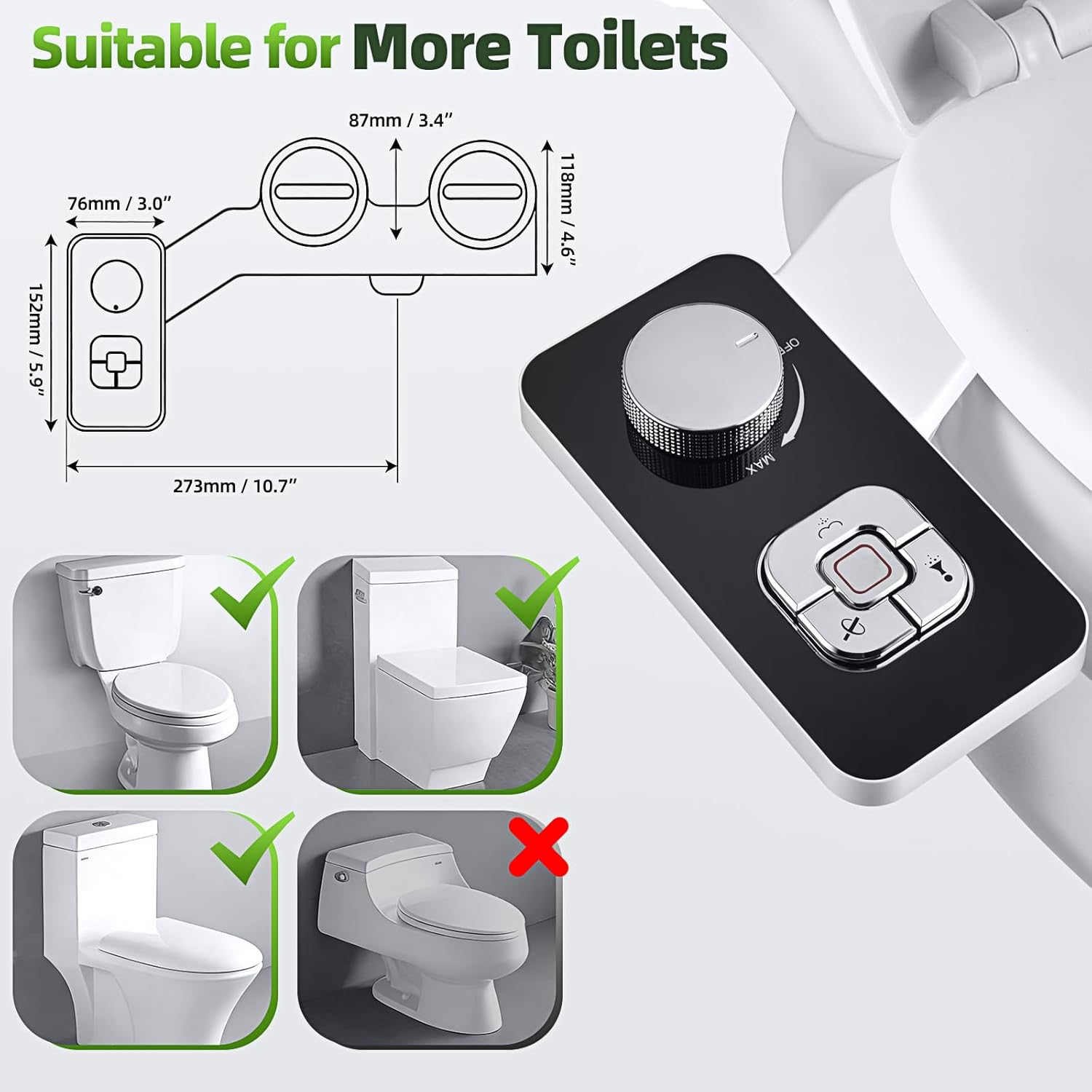 SAMODRA Bidet Attachment, Non-Electric Cold Water Bidet Toilet Seat Attachment with Pressure Controls, Retractable Self-Cleaning Dual Nozzles for Frontal & Rear Wash - Black - Image 7