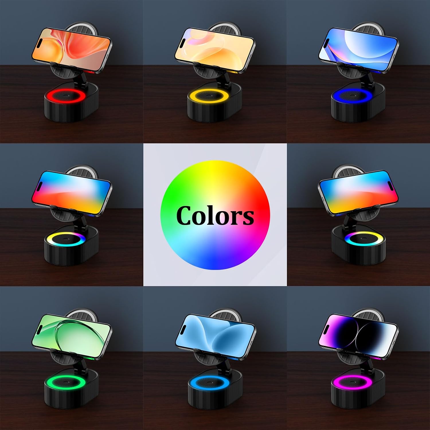 AKLLCCR Wireless Induction Audio Bluetooth Speaker 5in1 Phone Holder Emergency Rechargeable (3000mAh) with Colorful Ambient Light 300° Foldable for Tablet iPhone Android, Gifts for Men Women (Black) - Image 9