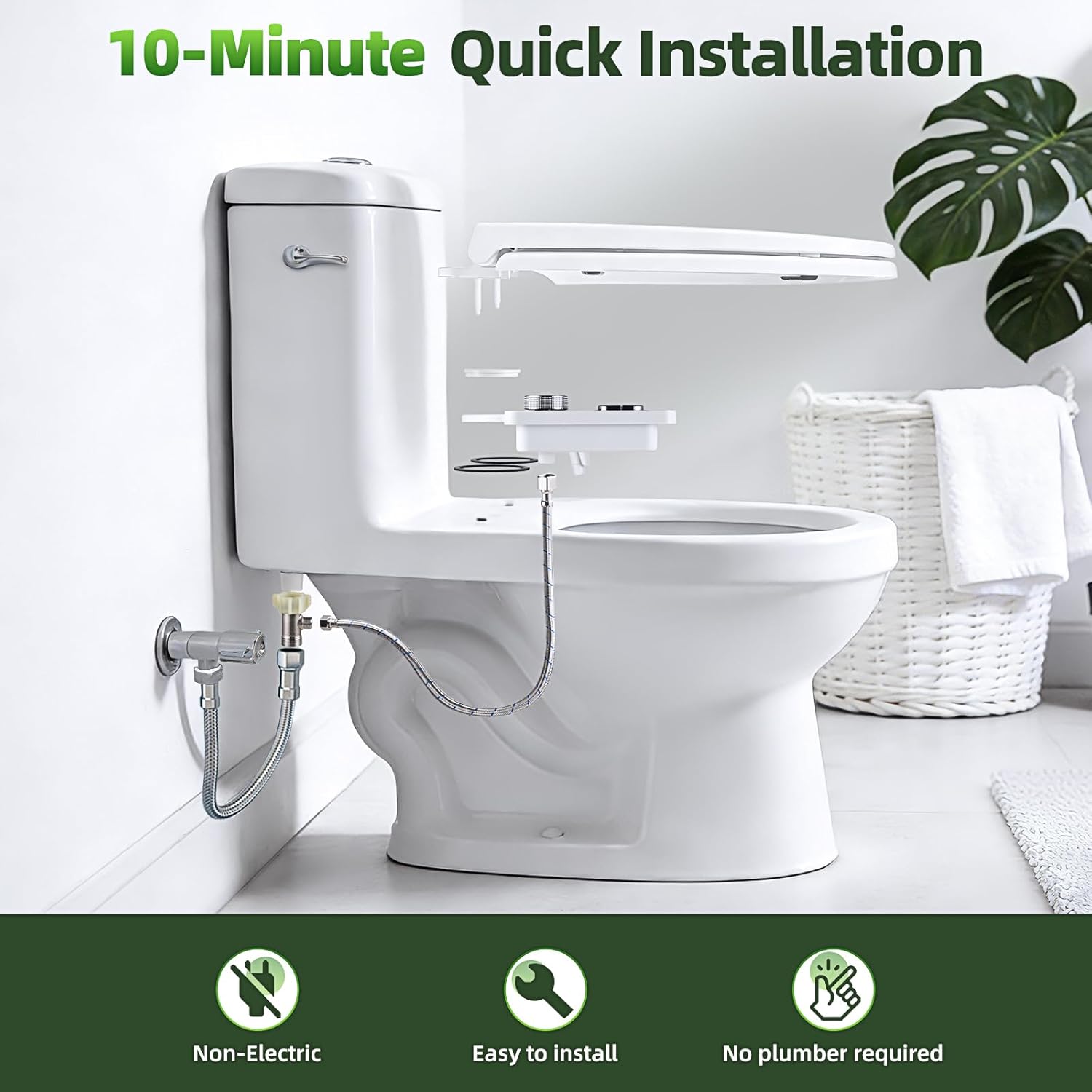 SAMODRA Bidet Attachment, Non-Electric Cold Water Bidet Toilet Seat Attachment with Pressure Controls, Retractable Self-Cleaning Dual Nozzles for Frontal & Rear Wash - Black - Image 5