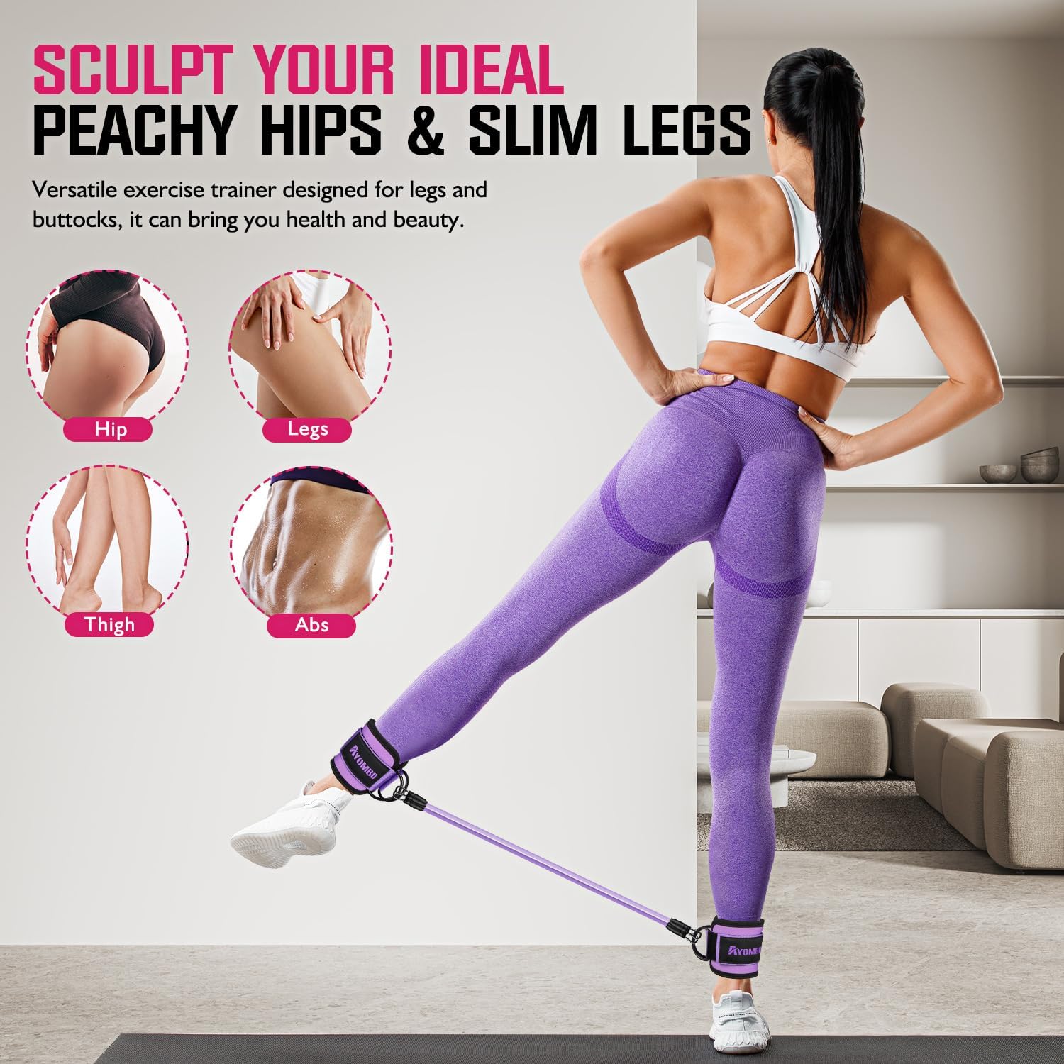 Ayombo Ankle Resistance Bands with Cuffs, Home Gym Workout Equipment, Lifting Glute Butt Exercise Equipment for Women, Ankle Weights Fitness Set, Leg Booty Equipment for Training Perfect Body Shape - Image 2
