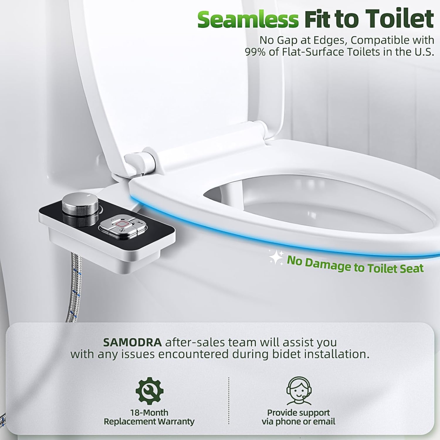 SAMODRA Bidet Attachment, Non-Electric Cold Water Bidet Toilet Seat Attachment with Pressure Controls, Retractable Self-Cleaning Dual Nozzles for Frontal & Rear Wash - Black - Image 4