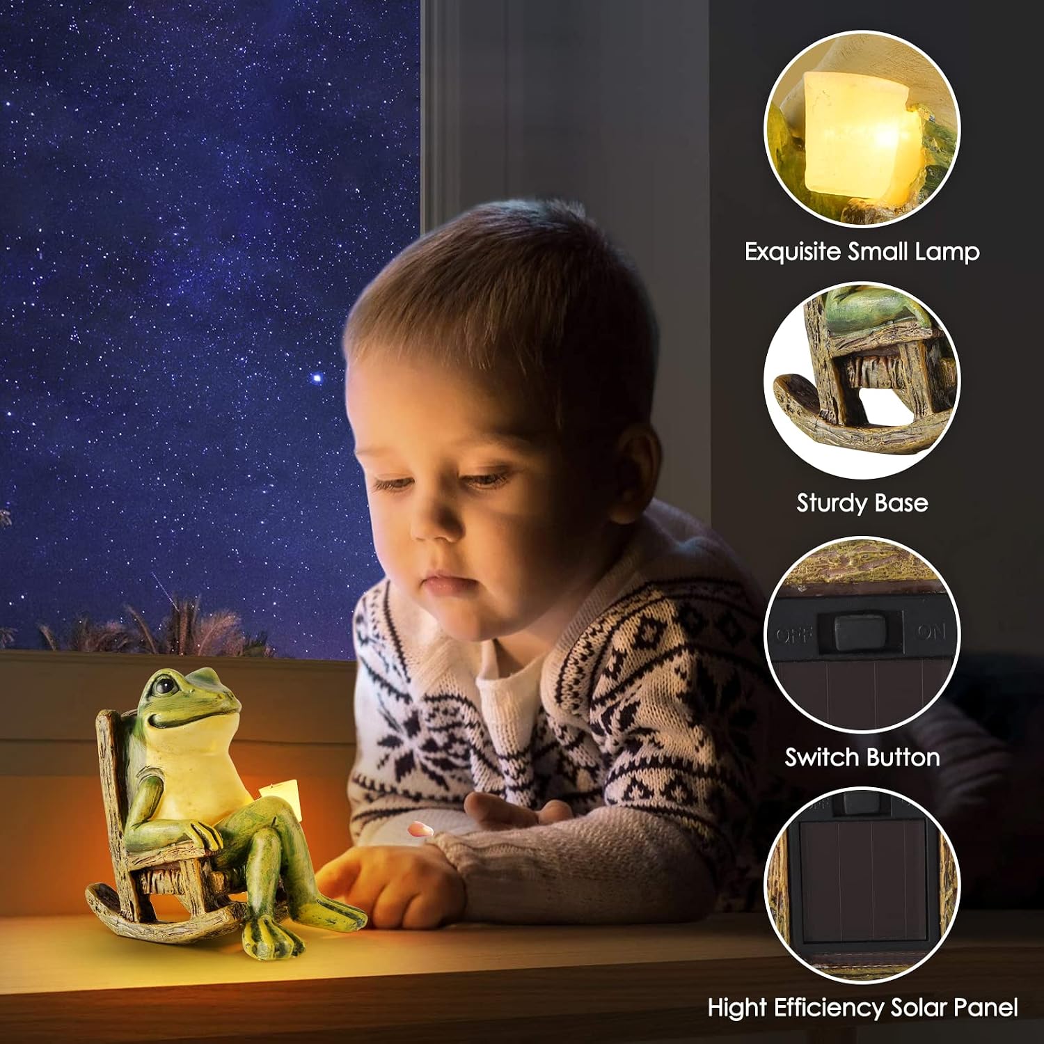 FOXMIS Miniature Frog Garden Statue Mom Dad Gifts Home Decorations Fairy Garden Accessories Outdoor Lights Solar Garden Frog Decor Art Housewarming Gift for Patio,Yard,Lawn Ornament,3.89"x2.36"x3.93 - Image 5