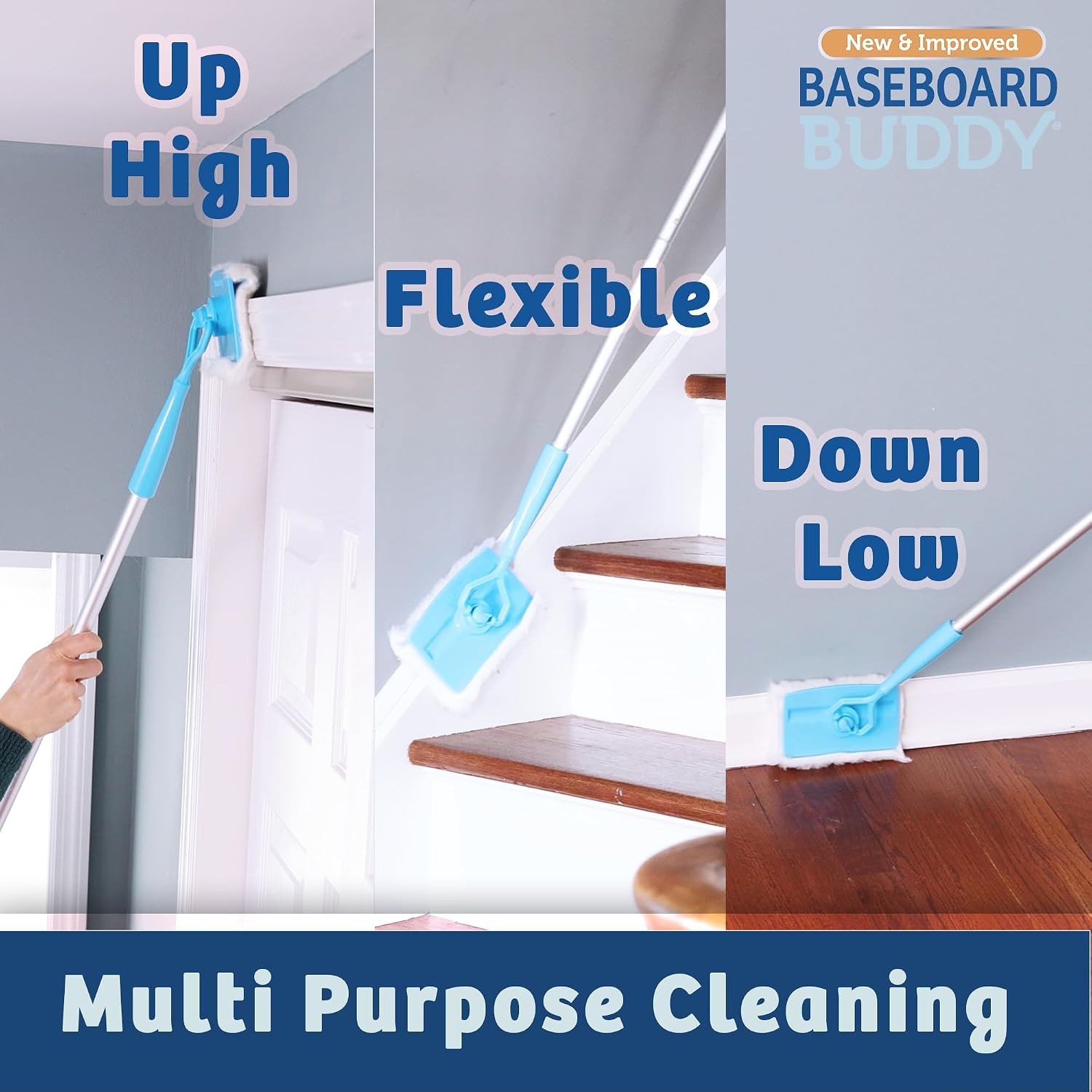 Baseboard Buddy | Lightweight Home Cleaning Essential, Perfect for Baseboards, Moldings & Walls, Glide & Wipe Trapping & Locking Dirt & Dust | As Seen on TV, (1 Baseboard Buddy & 3 Reusable Pads) - Image 4