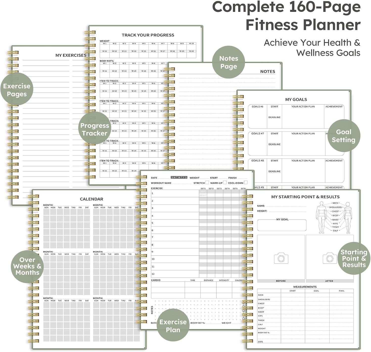 Fitness Workout Journal for Women & Men, A5(5.5" x 8.2") Workout Log Book Planner for Tracking, Progress, and Achieving Your Wellness Goals - Green - Image 5