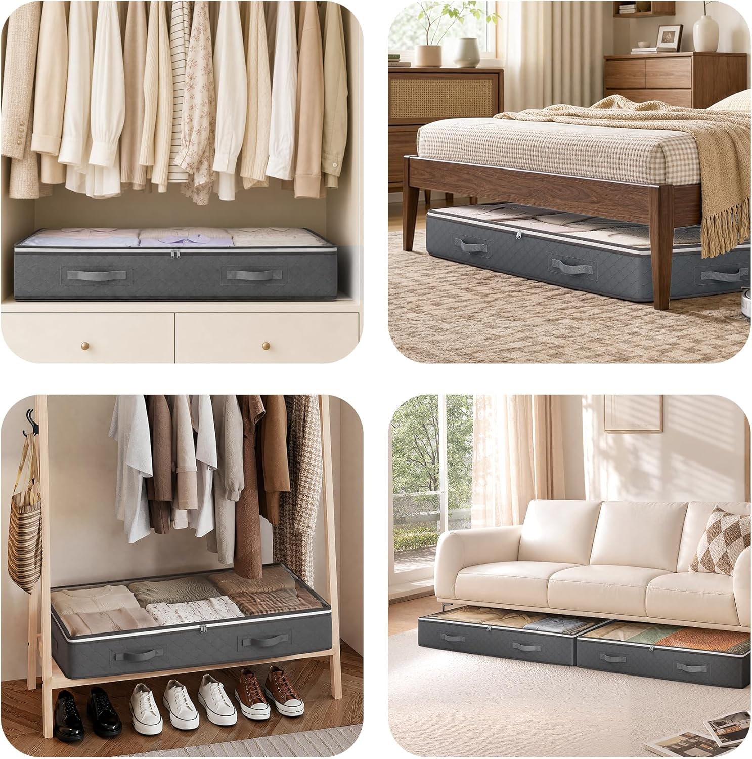 Budding Joy 90L Under Bed Storage Containers, Closet Organizers and Storage Bins, Foldable Underbed Storage Bags for Linen Sheets, Blanket, Clothing, Comforter, Sweaters, Pillows, Wrapping Paper, Grey - Image 8