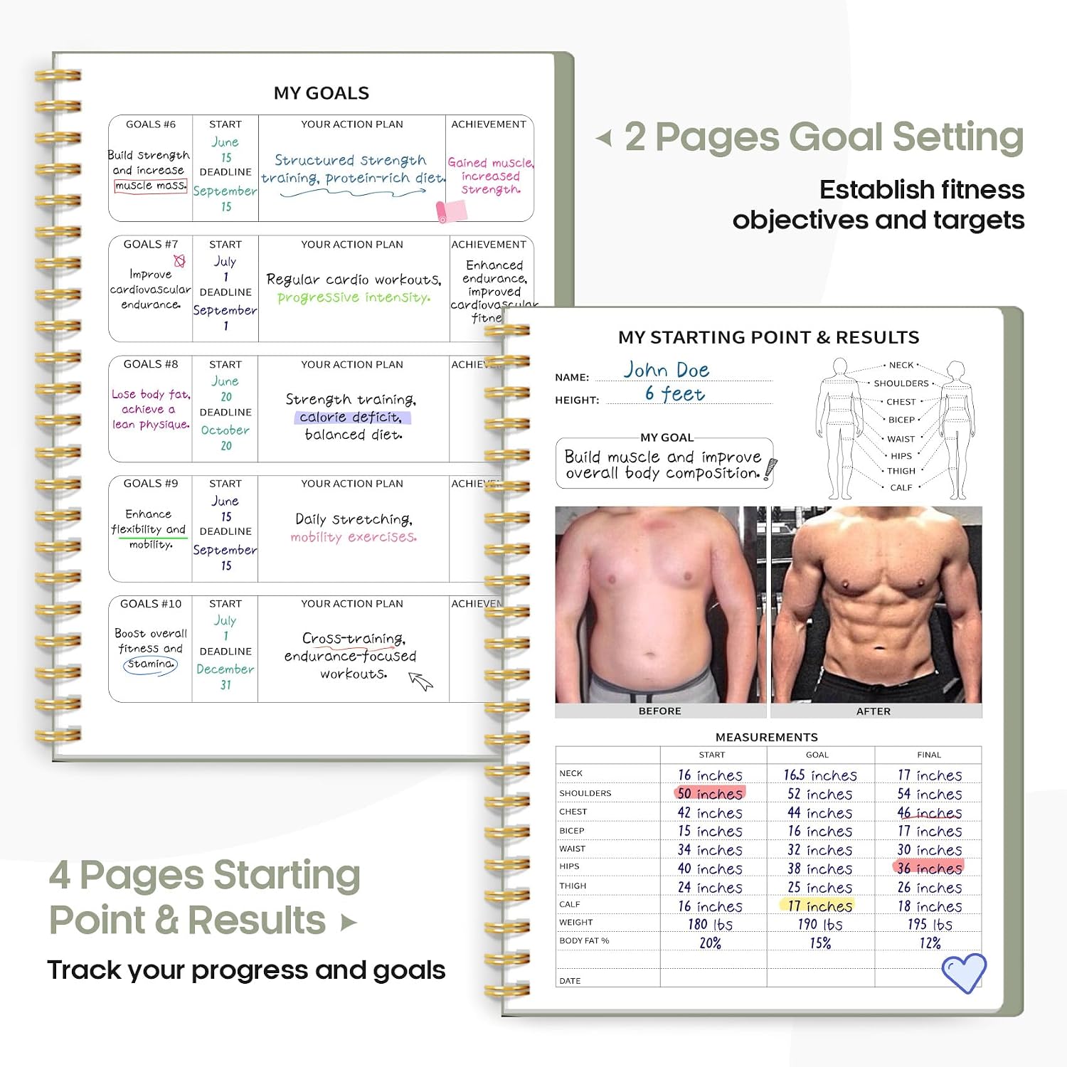 Fitness Workout Journal for Women & Men, A5(5.5" x 8.2") Workout Log Book Planner for Tracking, Progress, and Achieving Your Wellness Goals - Green - Image 3