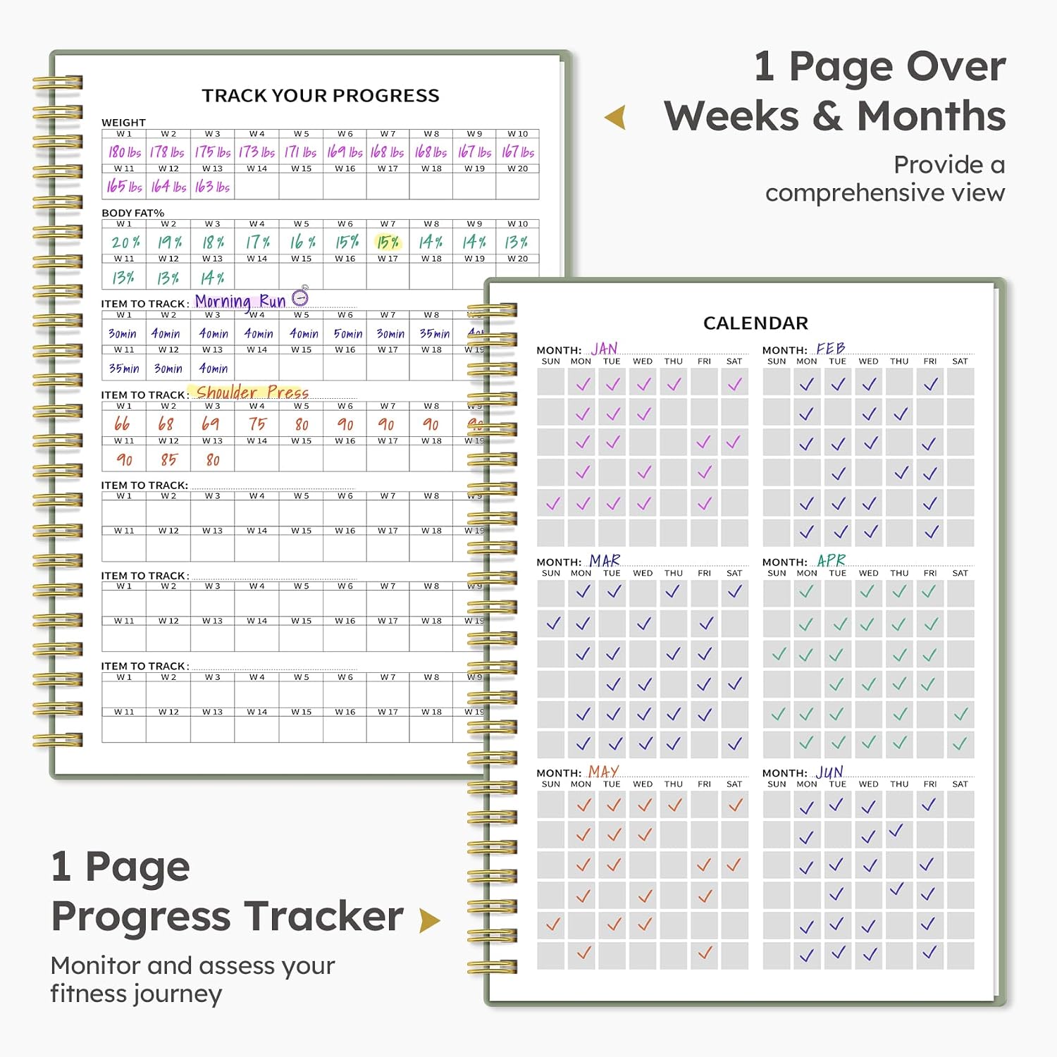 Fitness Workout Journal for Women & Men, A5(5.5" x 8.2") Workout Log Book Planner for Tracking, Progress, and Achieving Your Wellness Goals - Green - Image 4