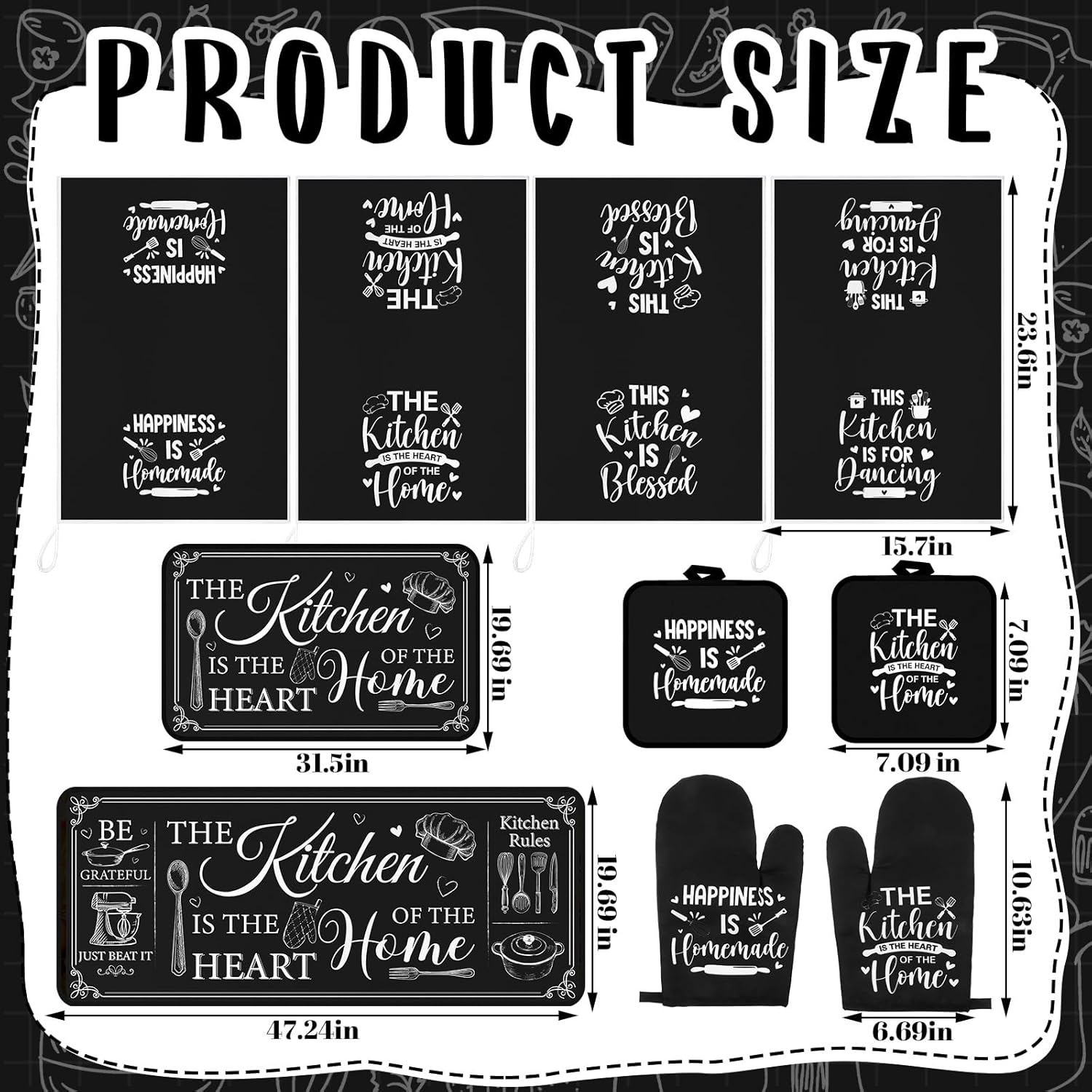 Fourluoo 10 Pcs Farmhouse Kitchen Decor and Accessories Set Black Rugs Towels Pot Holders Oven Mitts for Cooking Baking Mom Housewarming Gifts The Kitchen is The Heart of The Home - Image 3