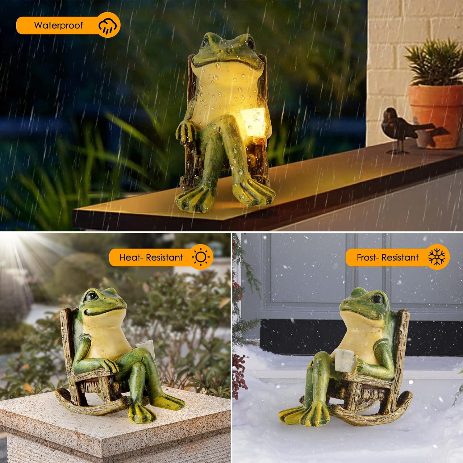 FOXMIS Miniature Frog Garden Statue Mom Dad Gifts Home Decorations Fairy Garden Accessories Outdoor Lights Solar Garden Frog Decor Art Housewarming Gift for Patio,Yard,Lawn Ornament,3.89"x2.36"x3.93 - Image 4