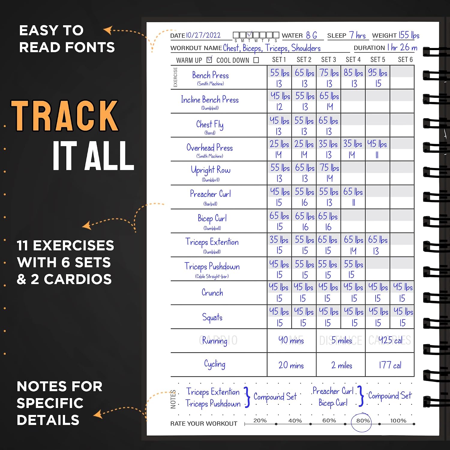 Nextnoid Hardcover Fitness Journal Workout Planner for Men & Women - A5(5.7" x 8.3") Sturdy Workout Log Book to Track Gym & Home Workouts - Image 3