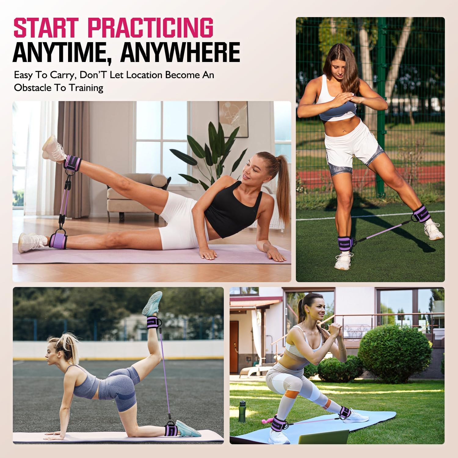 Ayombo Ankle Resistance Bands with Cuffs, Home Gym Workout Equipment, Lifting Glute Butt Exercise Equipment for Women, Ankle Weights Fitness Set, Leg Booty Equipment for Training Perfect Body Shape - Image 6