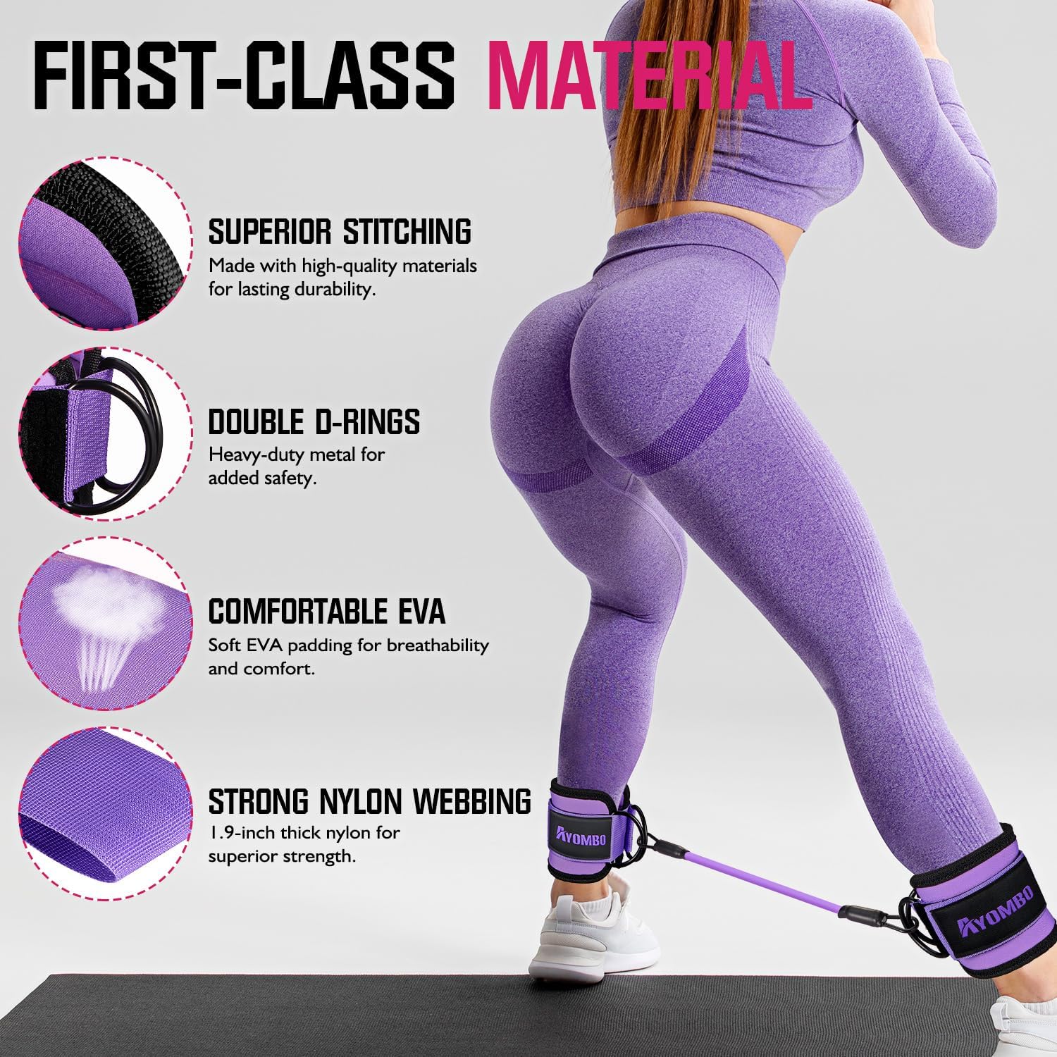 Ayombo Ankle Resistance Bands with Cuffs, Home Gym Workout Equipment, Lifting Glute Butt Exercise Equipment for Women, Ankle Weights Fitness Set, Leg Booty Equipment for Training Perfect Body Shape - Image 3