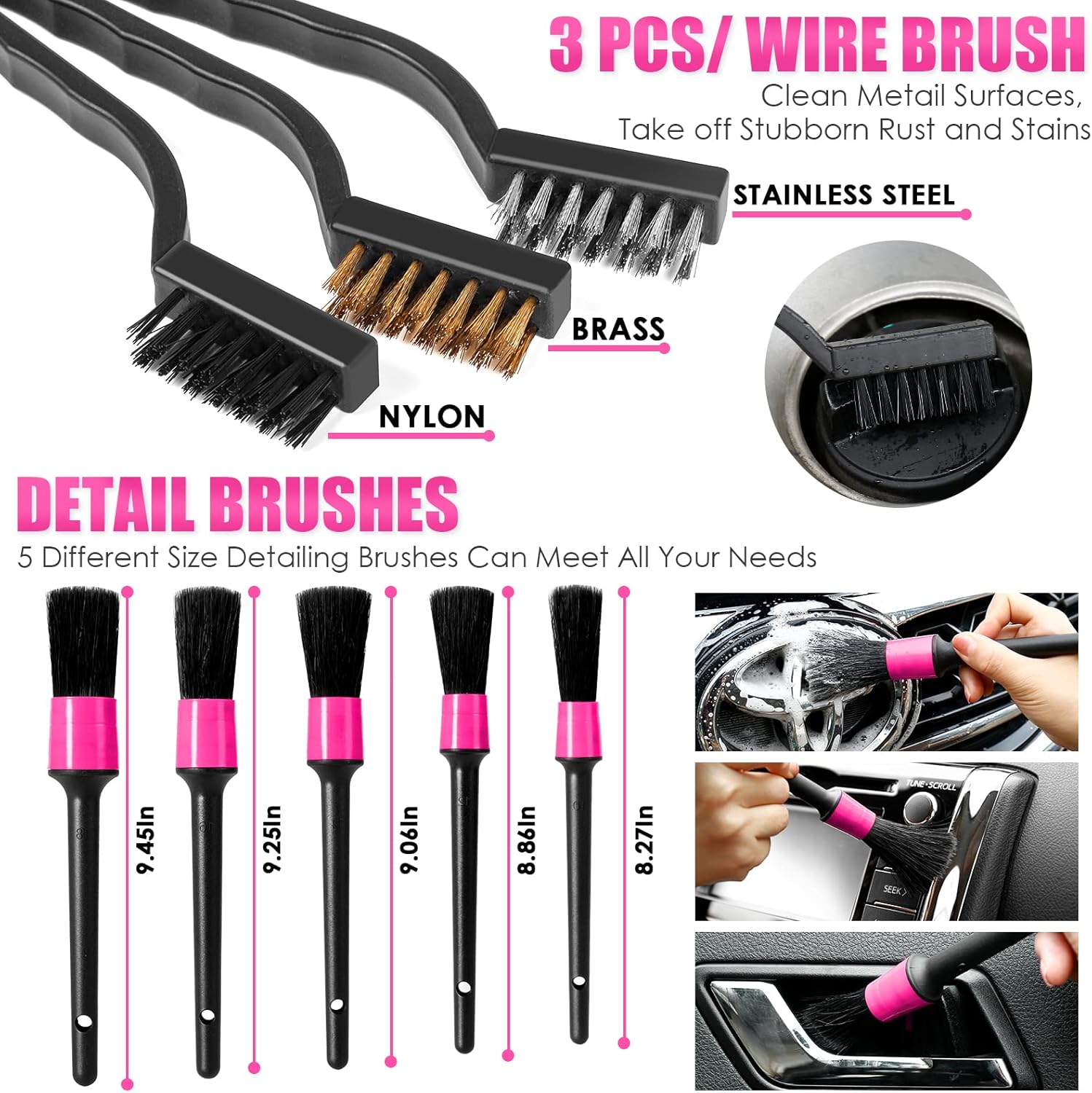 17pcs Car Cleaning Kit, Pink Car Interior Detailing Kit with High Power Handheld Vacuum, Detailing Brush Set, Windshield Cleaner, Cleaning Gel, Complete Auto Accessories for Women Gift - Image 6