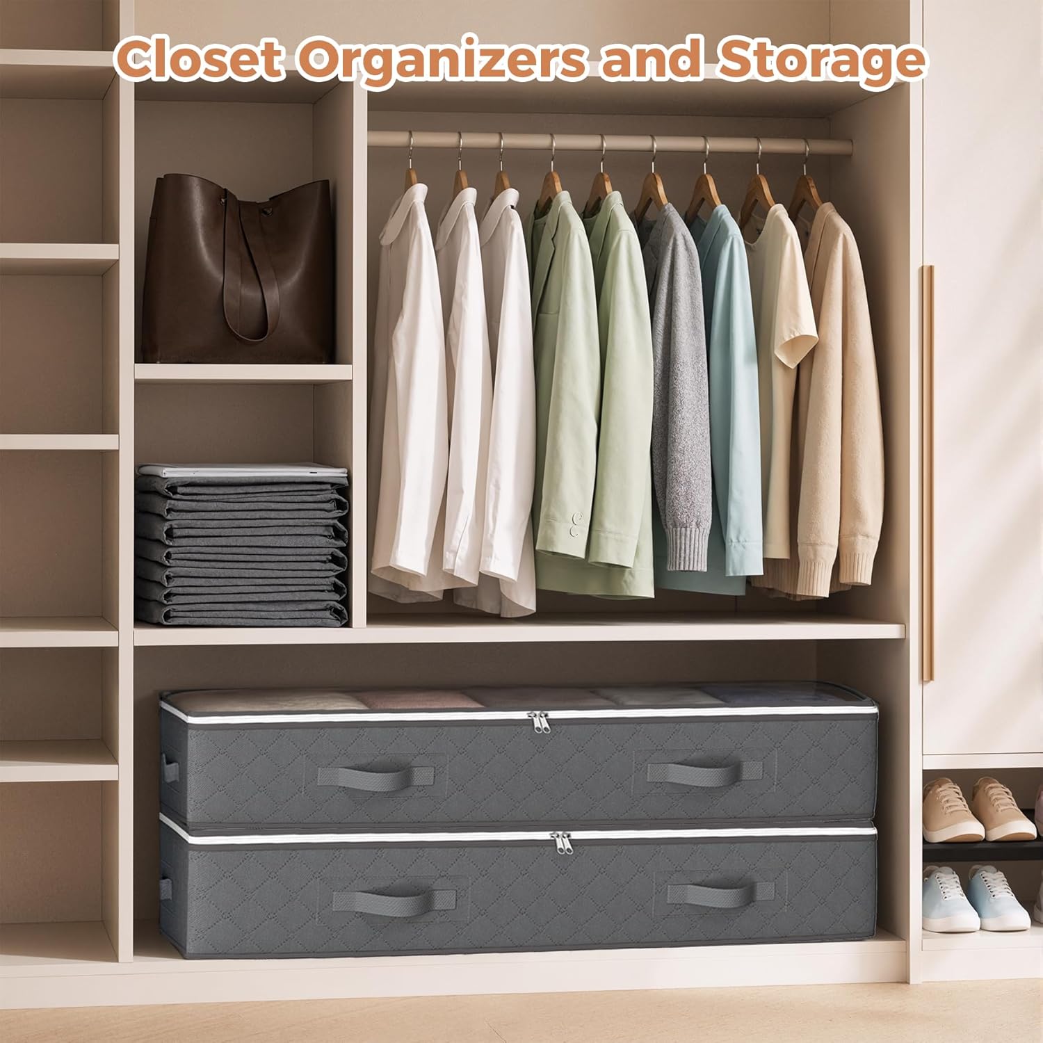 Budding Joy 90L Under Bed Storage Containers, Closet Organizers and Storage Bins, Foldable Underbed Storage Bags for Linen Sheets, Blanket, Clothing, Comforter, Sweaters, Pillows, Wrapping Paper, Grey - Image 6