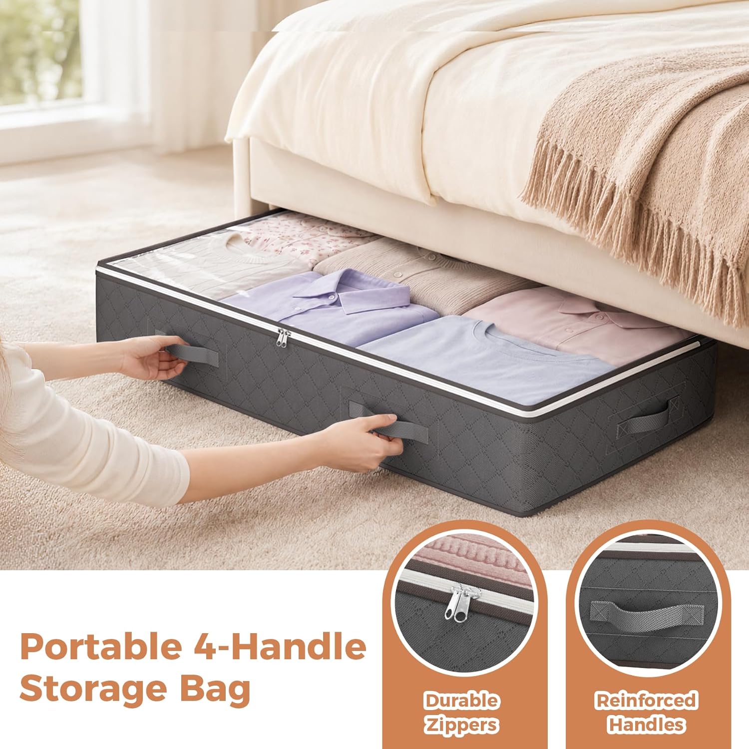 Budding Joy 90L Under Bed Storage Containers, Closet Organizers and Storage Bins, Foldable Underbed Storage Bags for Linen Sheets, Blanket, Clothing, Comforter, Sweaters, Pillows, Wrapping Paper, Grey - Image 4