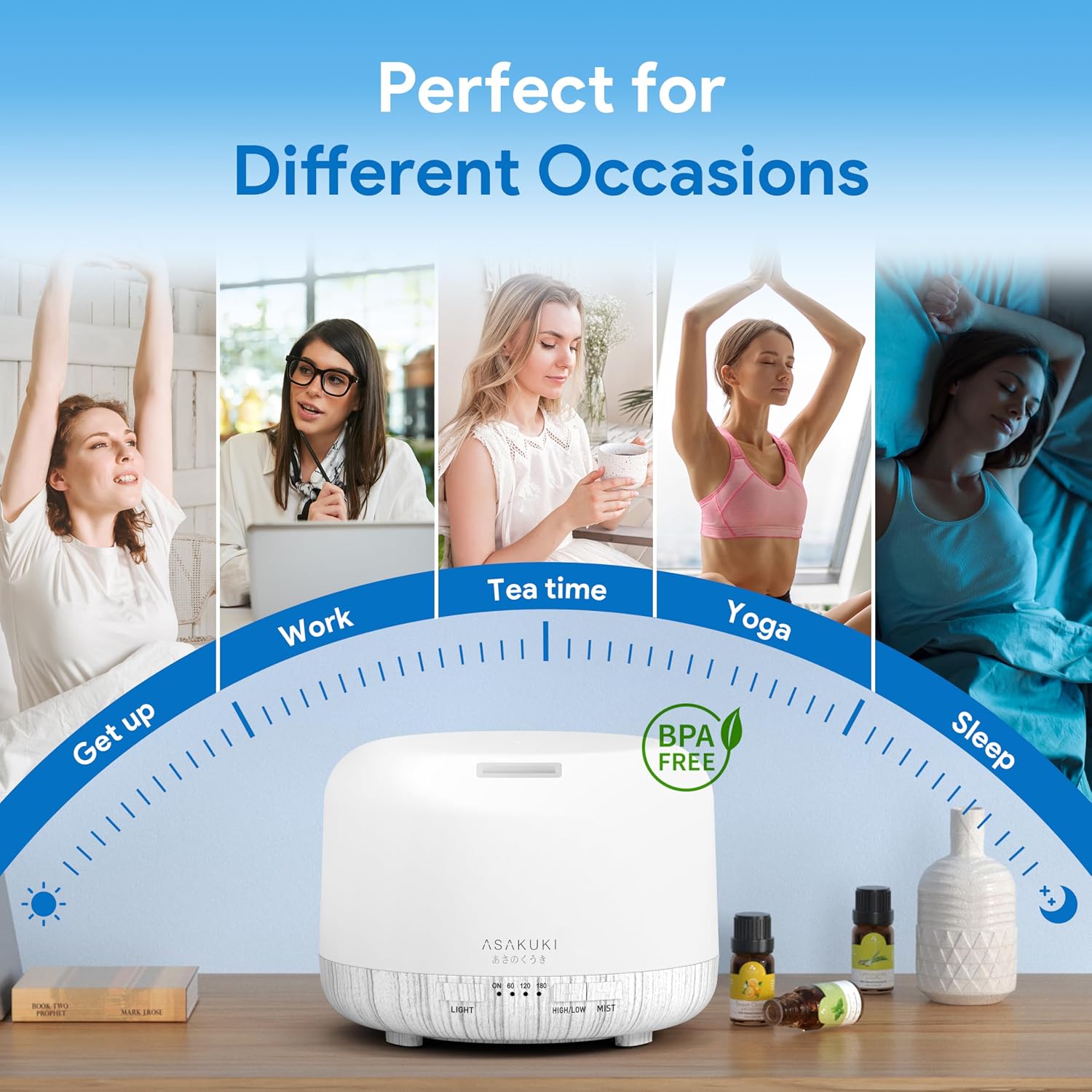 ASAKUKI Essential Oil Diffuser for Home, 500ML Aromatherapy Humidifier | with Remote Control, 7 Color LED Lights, Quiet Cool Mist Diffuser for Bedroom, Living Room, Office (White) - Image 6