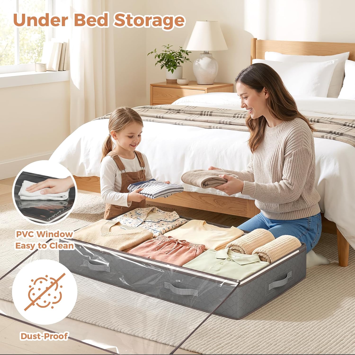 Budding Joy 90L Under Bed Storage Containers, Closet Organizers and Storage Bins, Foldable Underbed Storage Bags for Linen Sheets, Blanket, Clothing, Comforter, Sweaters, Pillows, Wrapping Paper, Grey - Image 2