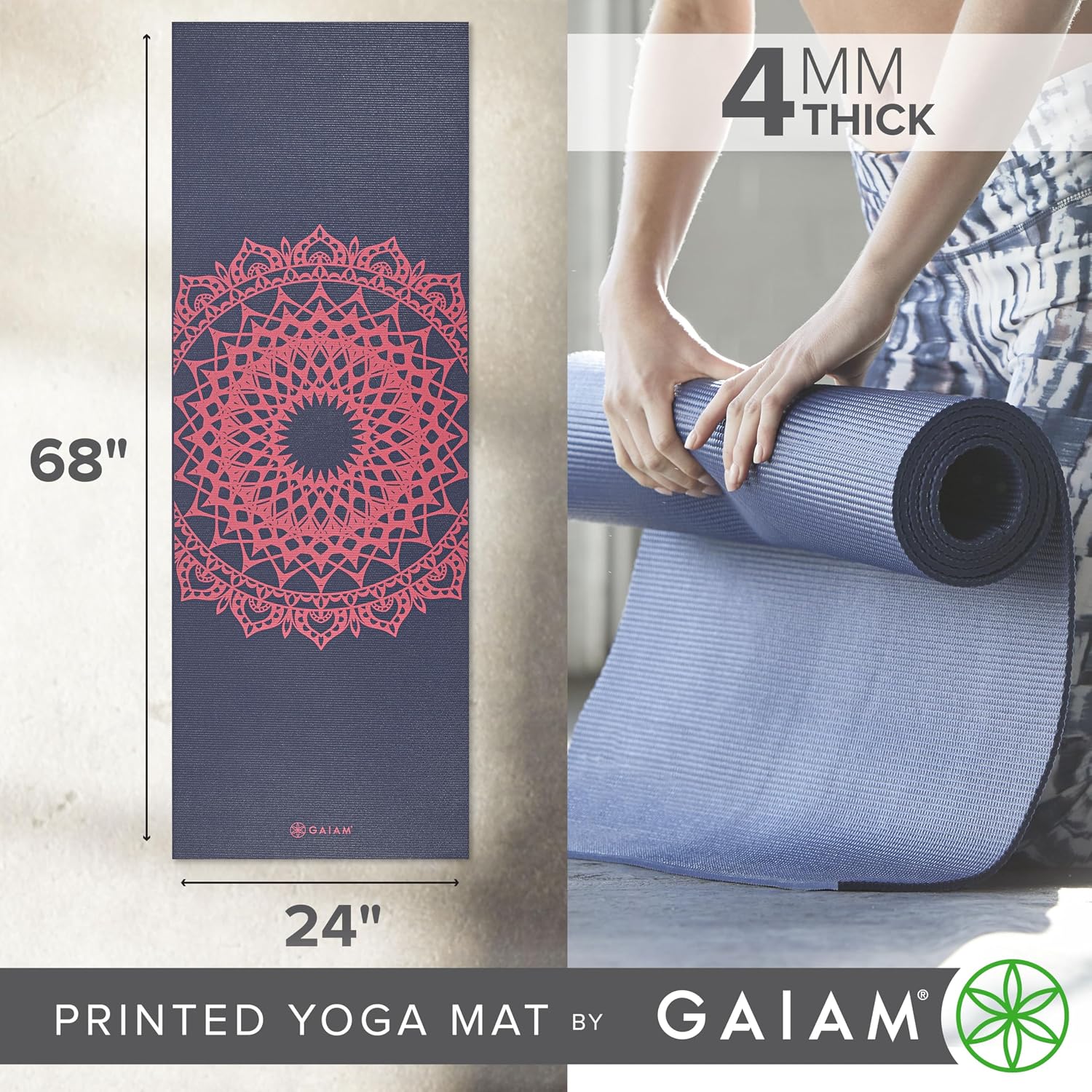 Gaiam Print Yoga Mat, Non Slip Exercise & Fitness Mat for All Types of Yoga, Pilates & Floor Exercises - Image 4