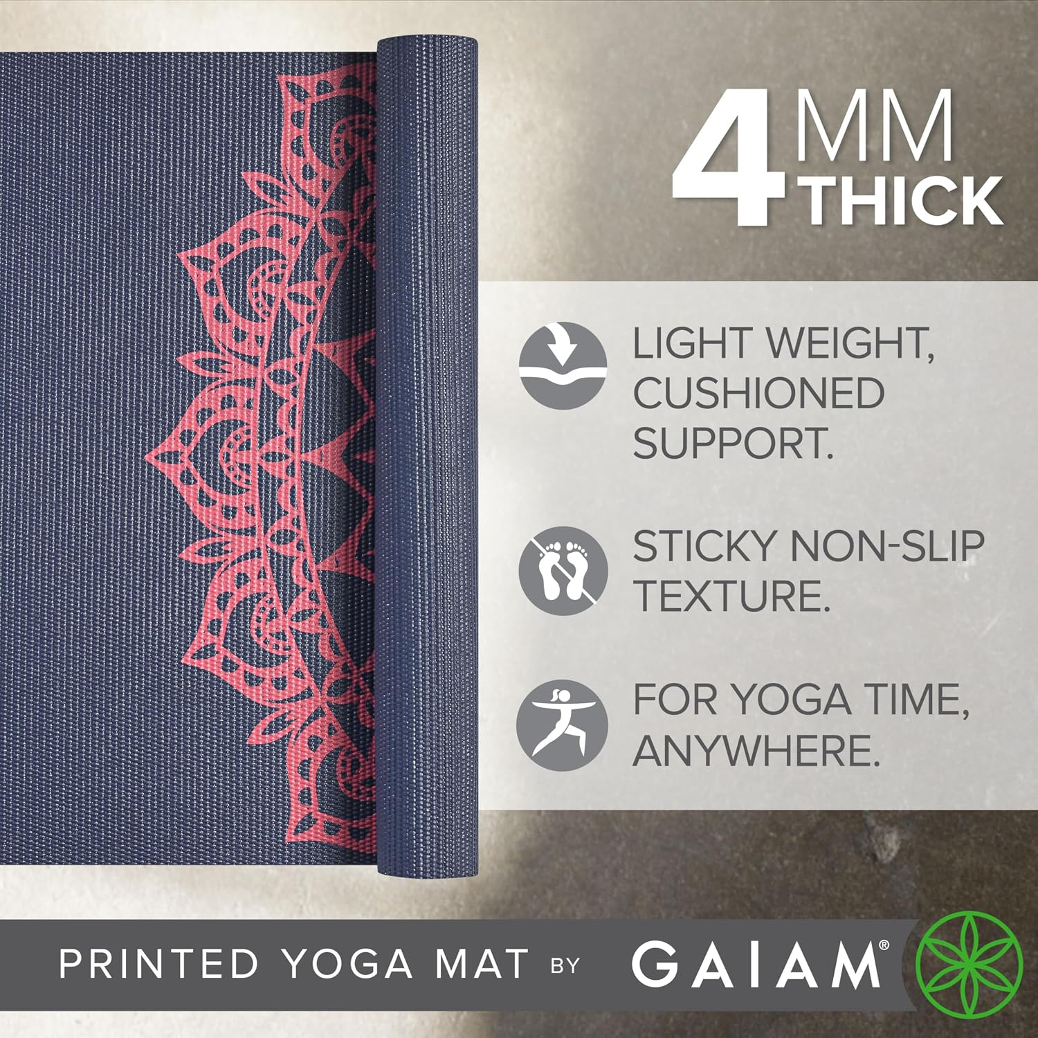 Gaiam Print Yoga Mat, Non Slip Exercise & Fitness Mat for All Types of Yoga, Pilates & Floor Exercises - Image 5