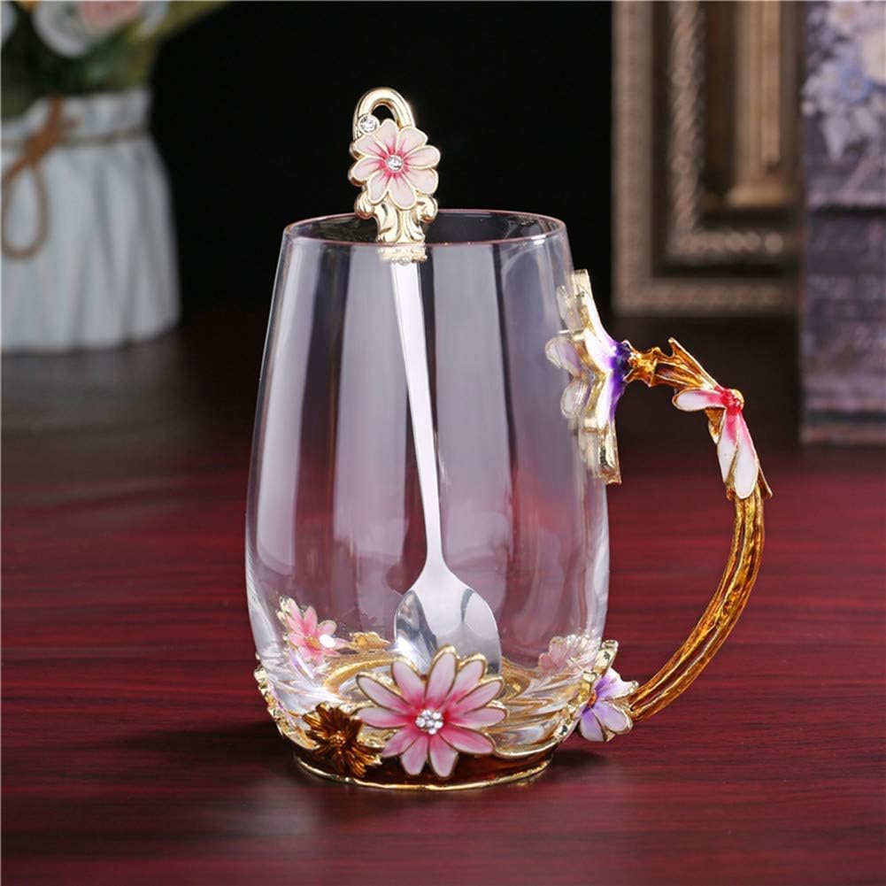 Luka Tech Enamel flower Glass Coffee Mug Tea Cup with Spoon Gifts For Women | Best Birthday Gifts For Women Wife Mom Friends Mothers Valentines Day Christmas - Image 2
