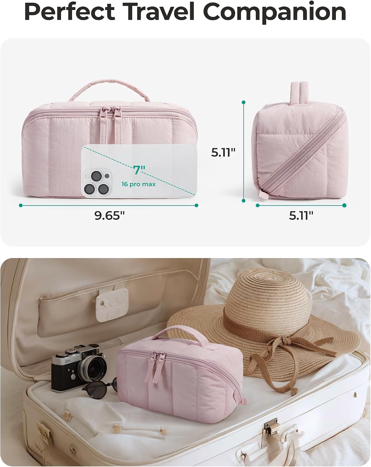 BAGSMART Puffy Travel Makeup Bag Toiletry Bag for Women, Black - Image 6