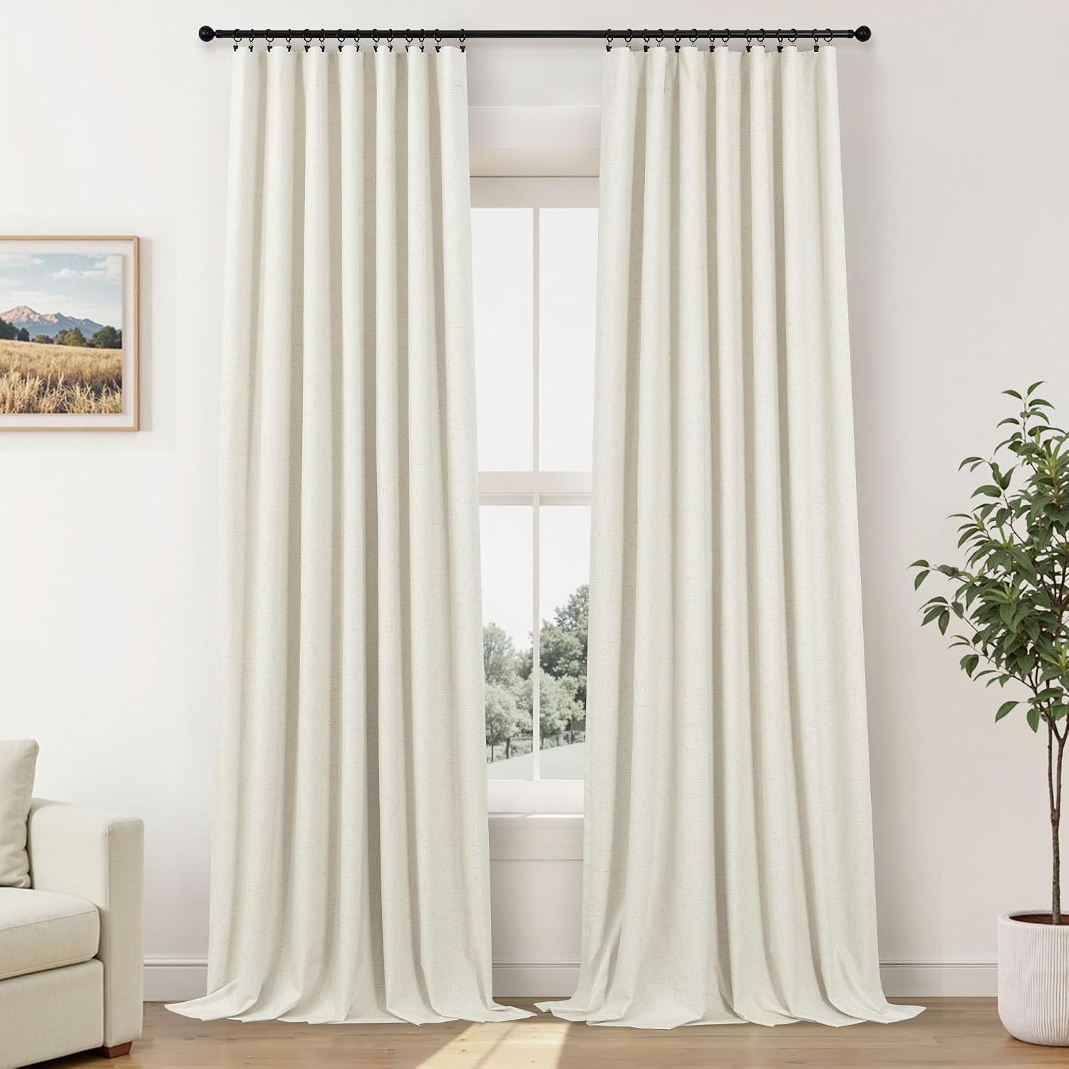 100% Blackout Curtains 84 Inch Length 2 Panels Set Neutral Boho Linen Farmhouse for Bedroom Windows Living Room Darkening Thermal Insulated Drapes Natural Cream Ivory 7ft Long Back Tab Pleated Pocket - Image 8