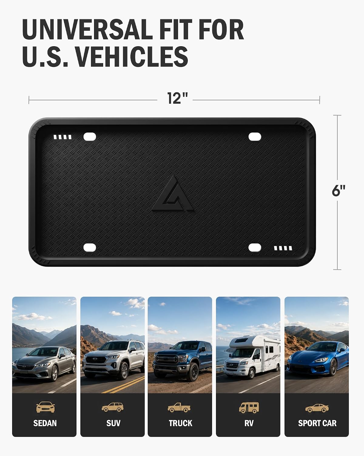 Aujen Silicone License Plate Frames Black, 2 Pack Car License Plate Frame, Universal US Black License Plate Holders Brackets Rust-Proof, Weather & Rattle-Proof, Car Accessories | US Car Universal, Black License Plate Cover Protector Brackets Rust-Proof, Weather & Rattle-Proof, Car Accessories, 12" x 6" - Image 4