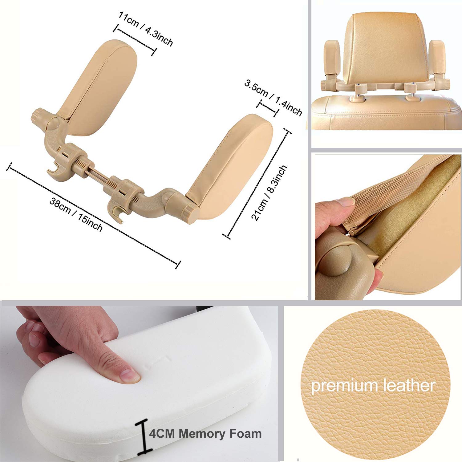 Car Headrest Pillow, Roadpal Adjustable Sleeping Headrest for Car Seat, Head Neck Support Rest Pillows for Kids Adults Travel, Fits ONLY Seats with 2 Metal Rods, PLS Check Before Purchase - Image 5