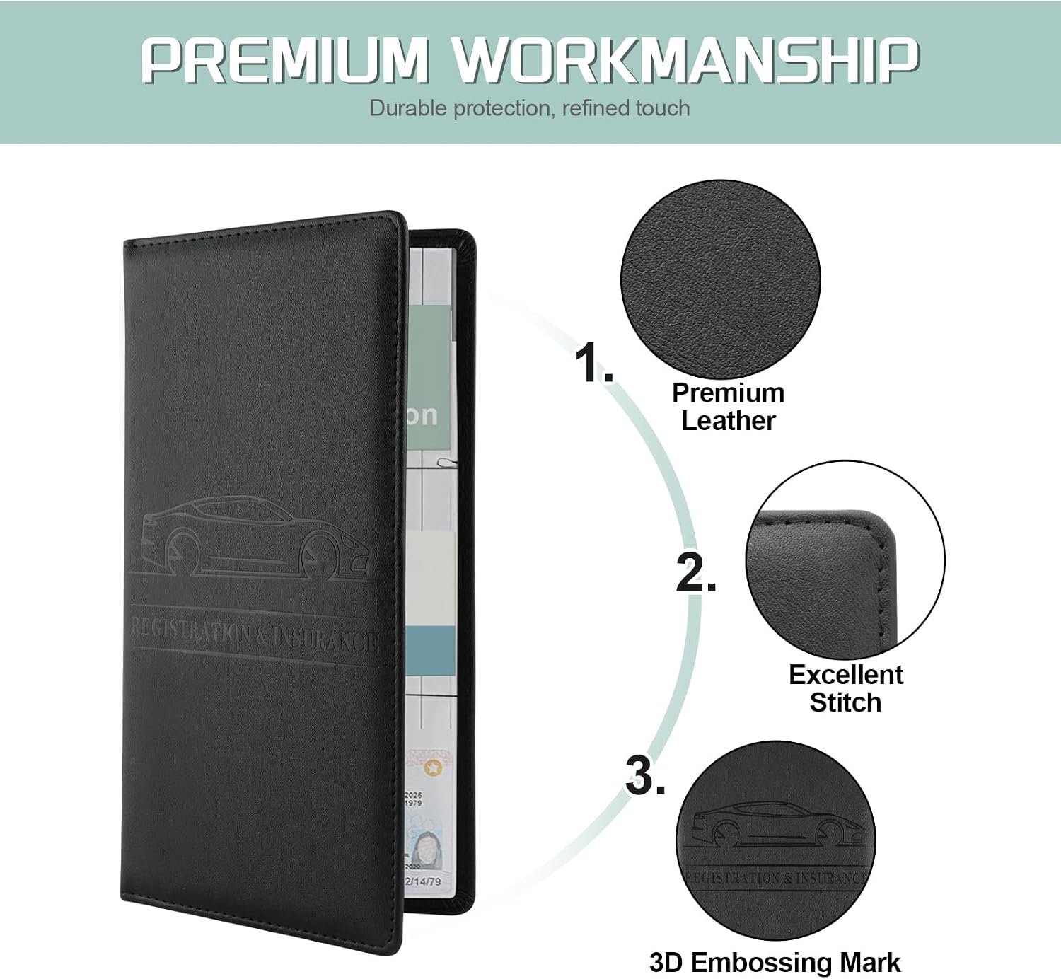 JUSTTOP 1Pack Car Registration and Insurance Holder,Car Document Holder for Cards License with Magnetic Shut,Vehicle Glove Box Car Organizer for Documents, Cards, License(Black) - Image 4