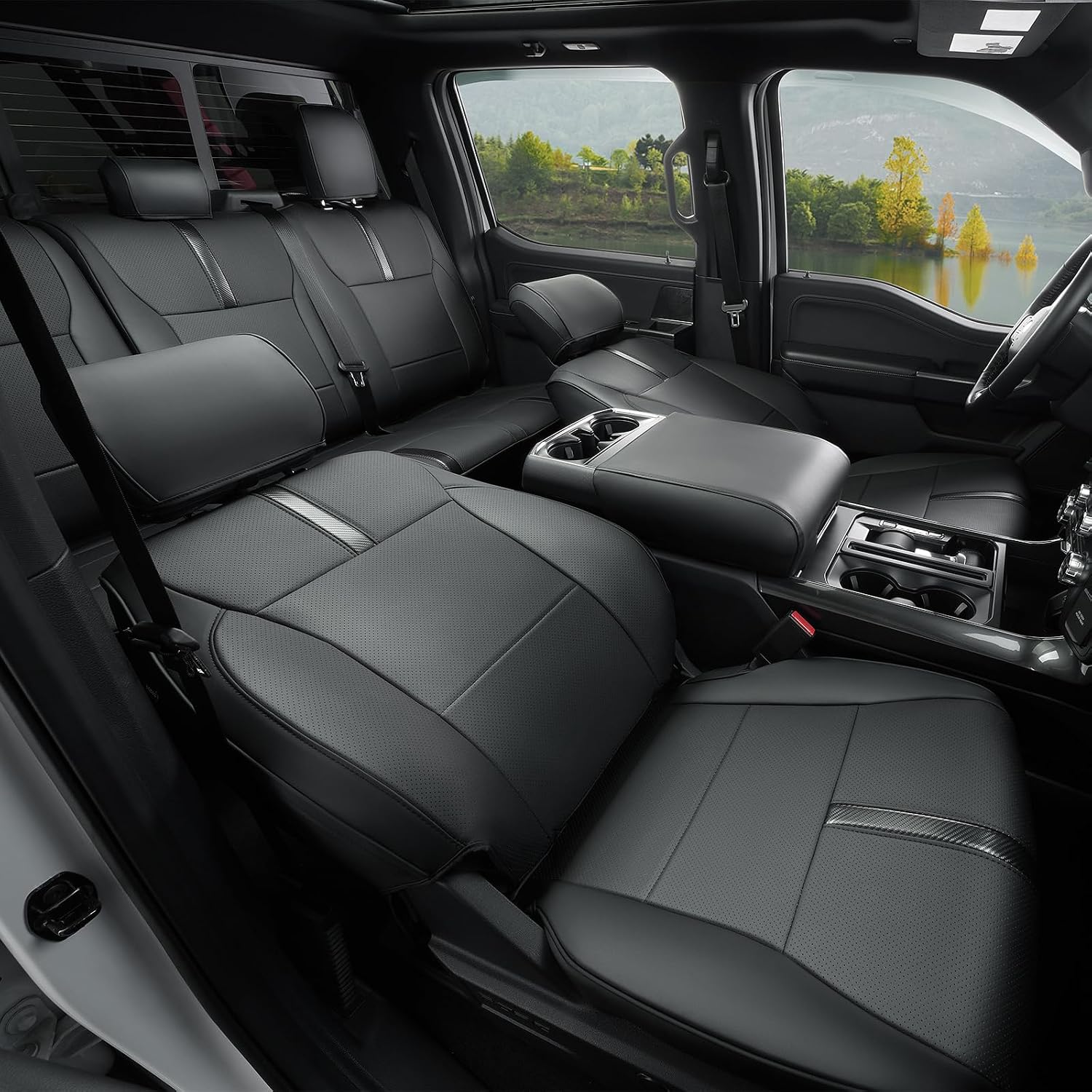 for Ford F150 Seat Covers 2015-2023 2024 2025 2026,Full Set Leather Waterproof Black Trucks Pickup Seat Covers Custom Fit for Ford F150 Accessories,Car Seat Cover for SuperCrew/CrewCab(XL,XLT) - Image 4
