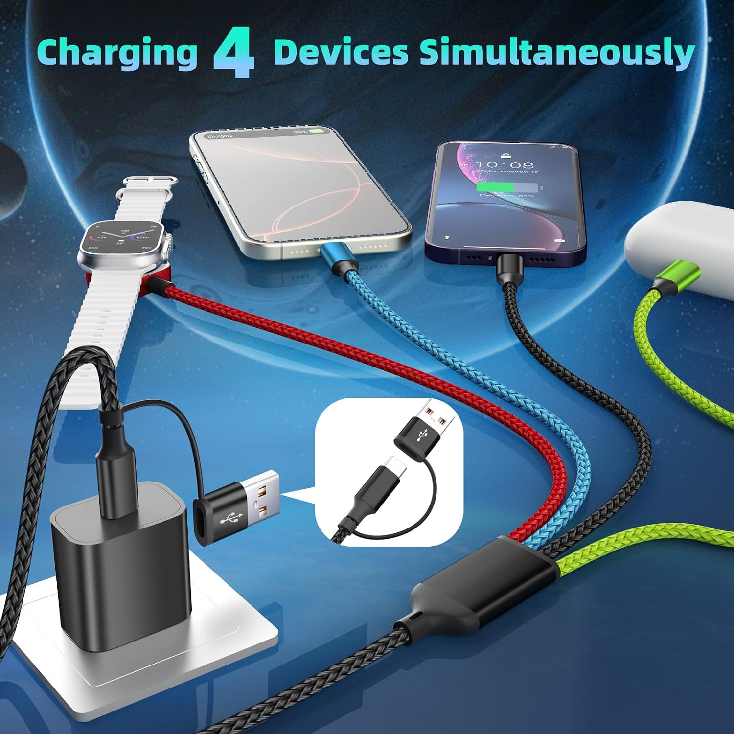 Multi Charging Cable for Apple Watch Charger, 2 Pack 5FT Travel Essentials - Image 4