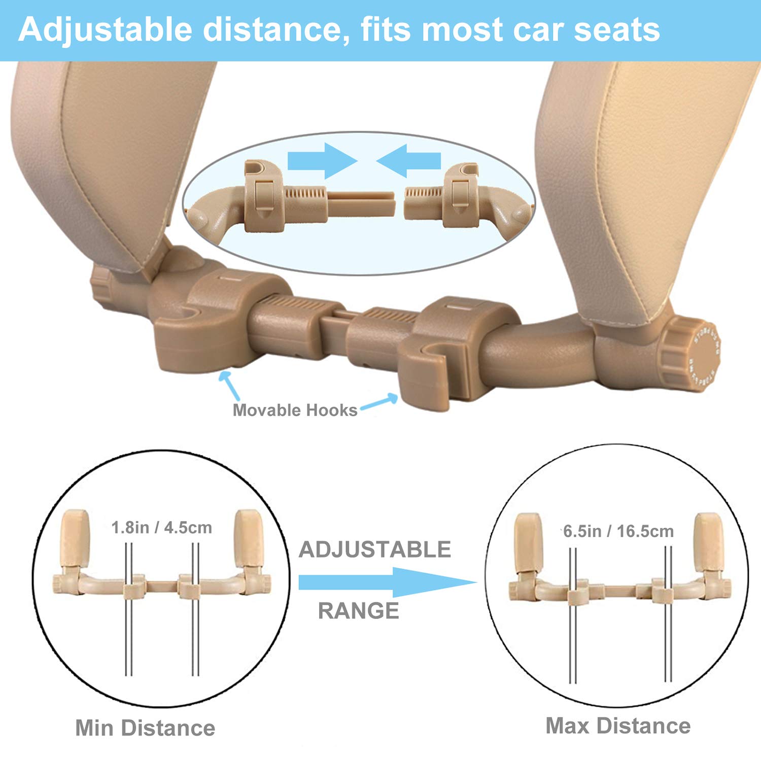 Car Headrest Pillow, Roadpal Adjustable Sleeping Headrest for Car Seat, Head Neck Support Rest Pillows for Kids Adults Travel, Fits ONLY Seats with 2 Metal Rods, PLS Check Before Purchase - Image 4