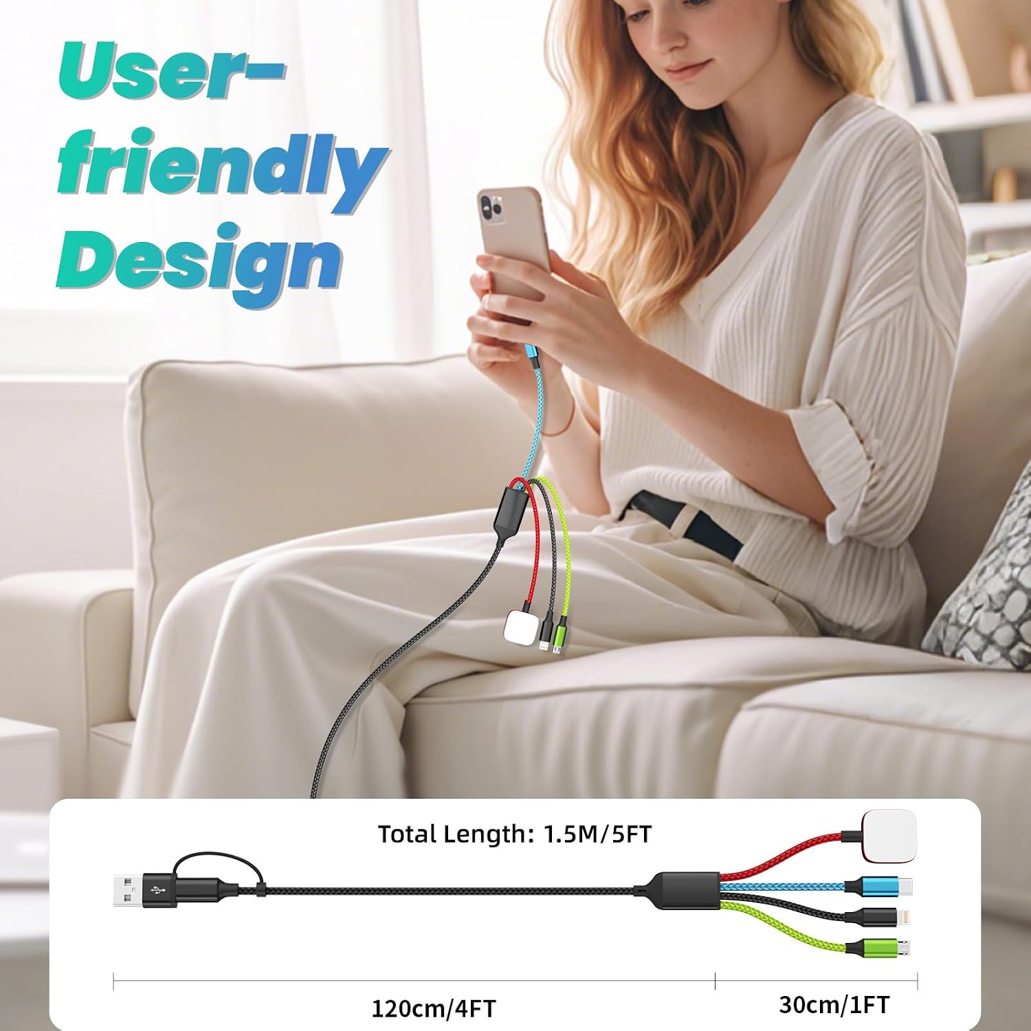 Multi Charging Cable for Apple Watch Charger, 2 Pack 5FT Travel Essentials - Image 6