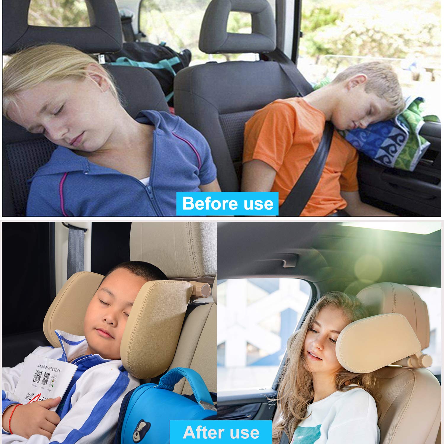 Car Headrest Pillow, Roadpal Adjustable Sleeping Headrest for Car Seat, Head Neck Support Rest Pillows for Kids Adults Travel, Fits ONLY Seats with 2 Metal Rods, PLS Check Before Purchase - Image 3