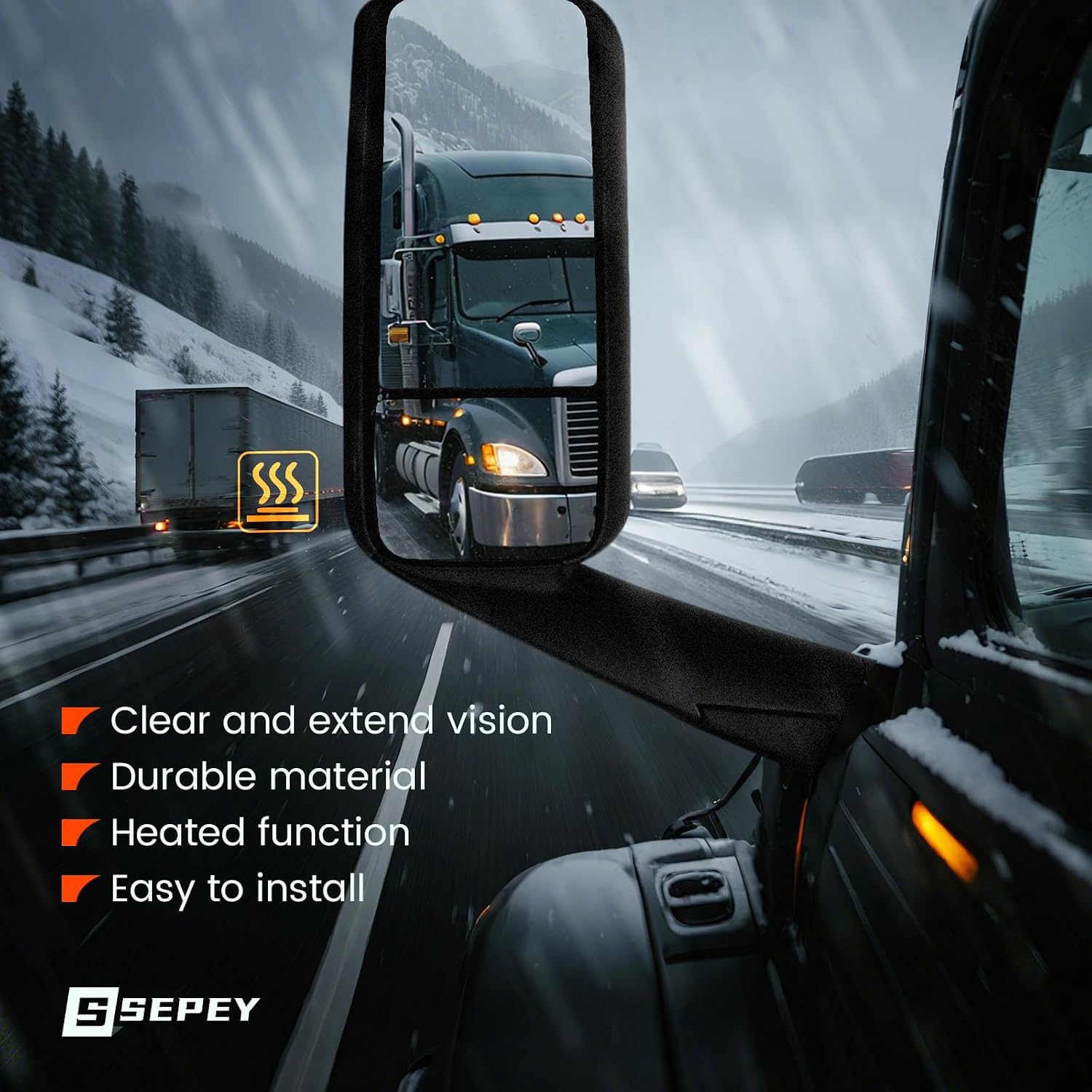 SEPEY Lower Mirror Glass for FREIGHTLINER CASCADIA, Lower Mirror Glass With Defrost Heat for Freightliner Cascadia 2018-2021 - Image 5