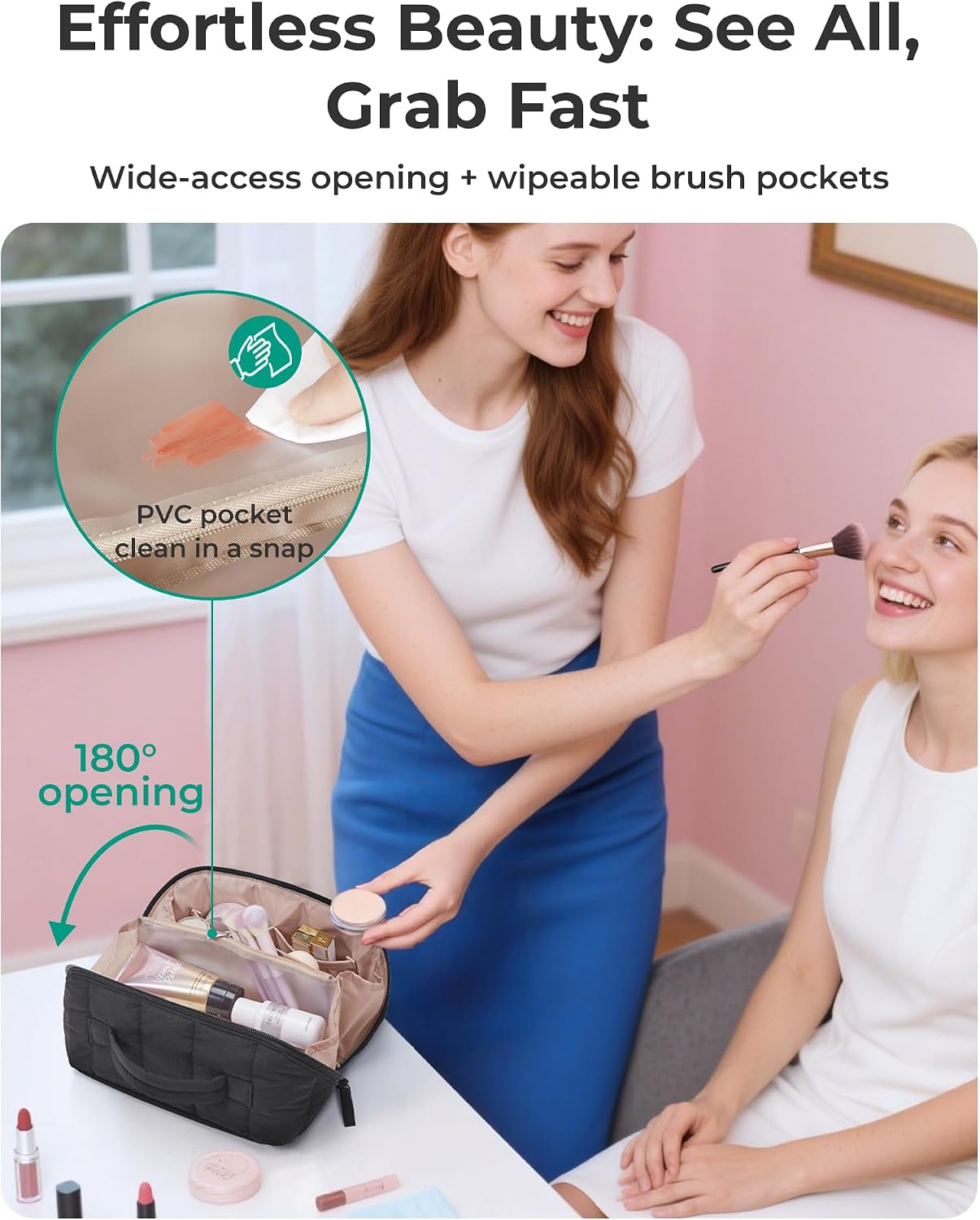BAGSMART Puffy Travel Makeup Bag Toiletry Bag for Women, Black - Image 2