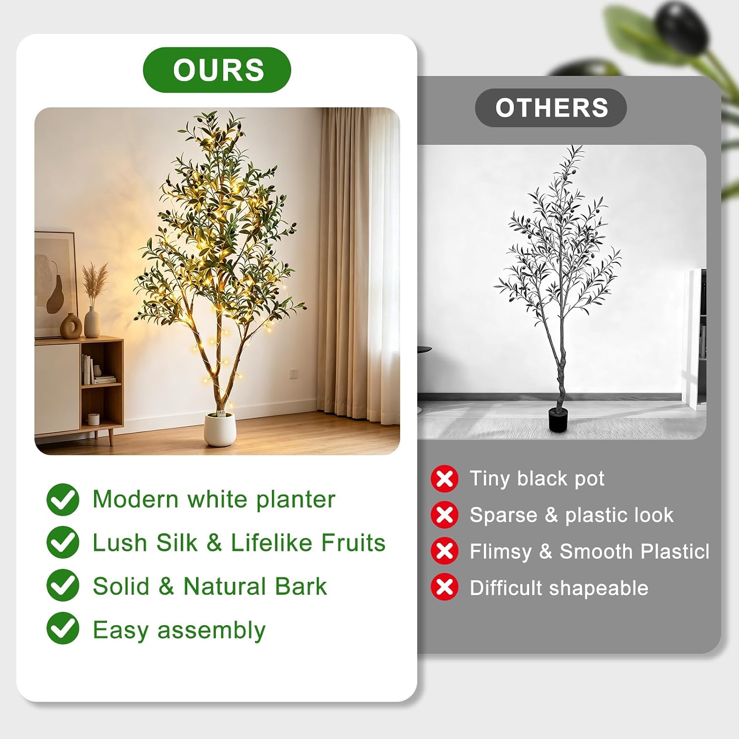 6FT Artificial Olive Tree with Lights & Planter, Realistic Faux Olive Plant - Image 8
