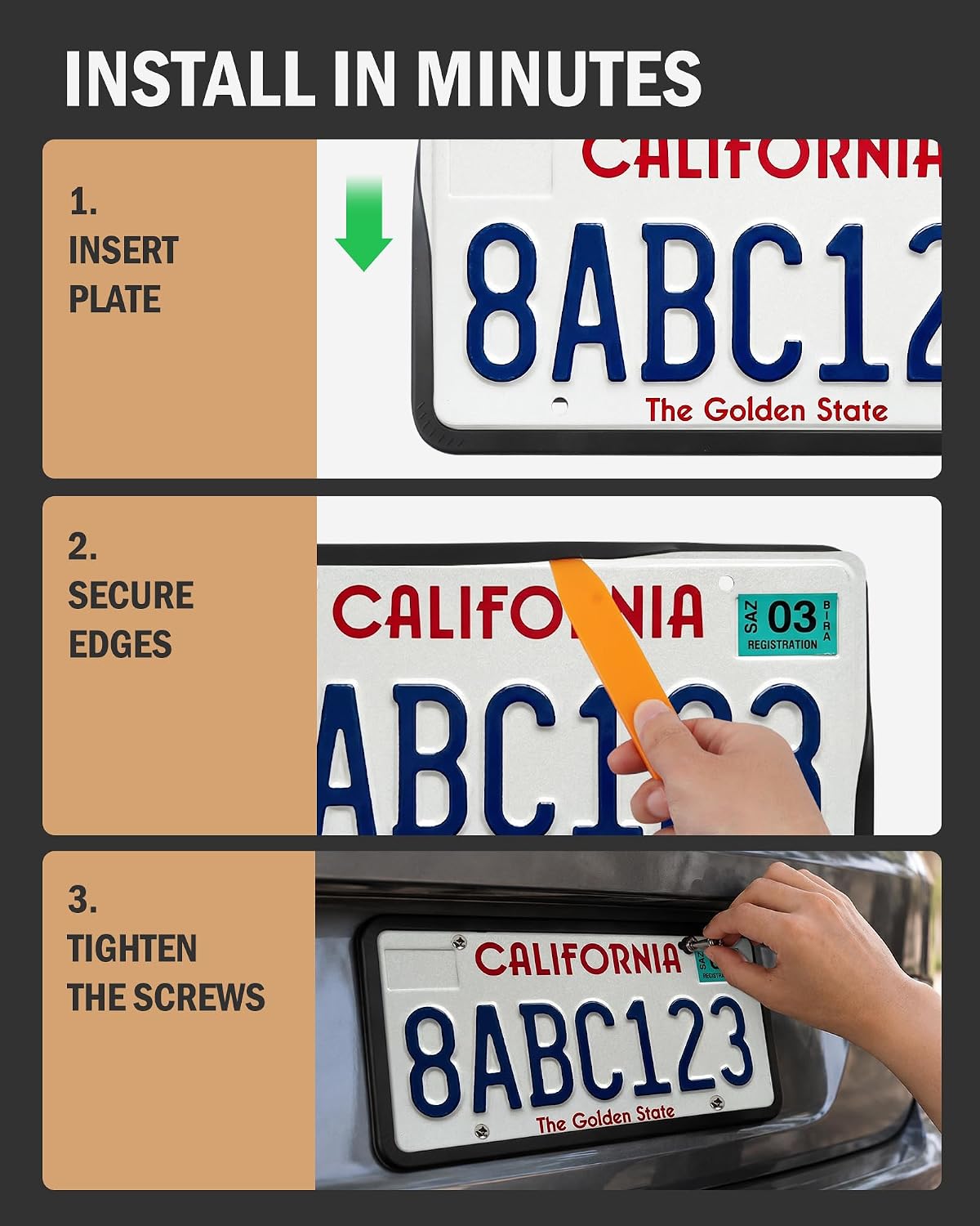 Aujen Silicone License Plate Frames Black, 2 Pack Car License Plate Frame, Universal US Black License Plate Holders Brackets Rust-Proof, Weather & Rattle-Proof, Car Accessories | US Car Universal, Black License Plate Cover Protector Brackets Rust-Proof, Weather & Rattle-Proof, Car Accessories, 12" x 6" - Image 8