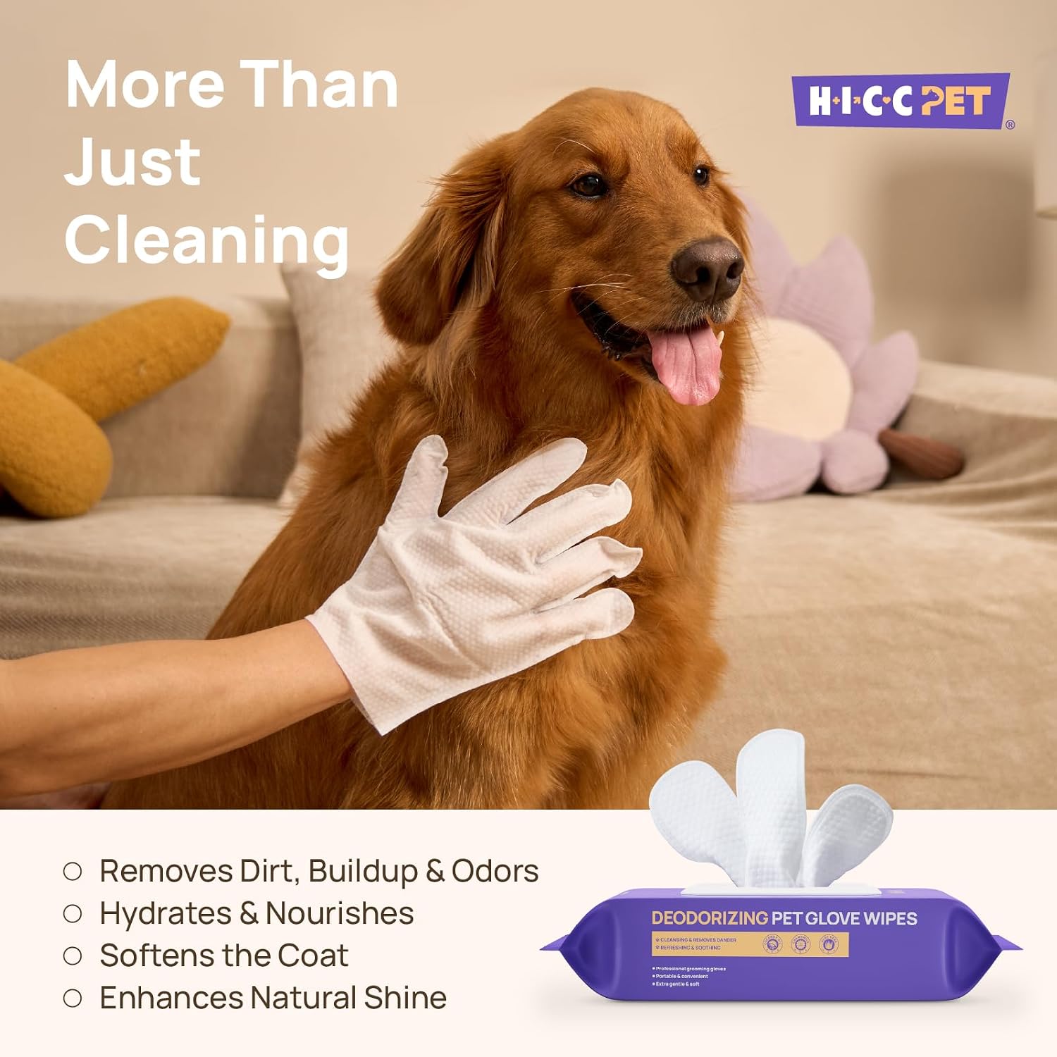 HICC PET Dog Wipes for Dogs & Cats, Glove Design, 20 Count | Fresh Coat Between Baths, Head-to-Tail Grooming, Plant-Based Formula, No-Rinse, Quick Everyday Cleanups, Coconut Scent - Image 3
