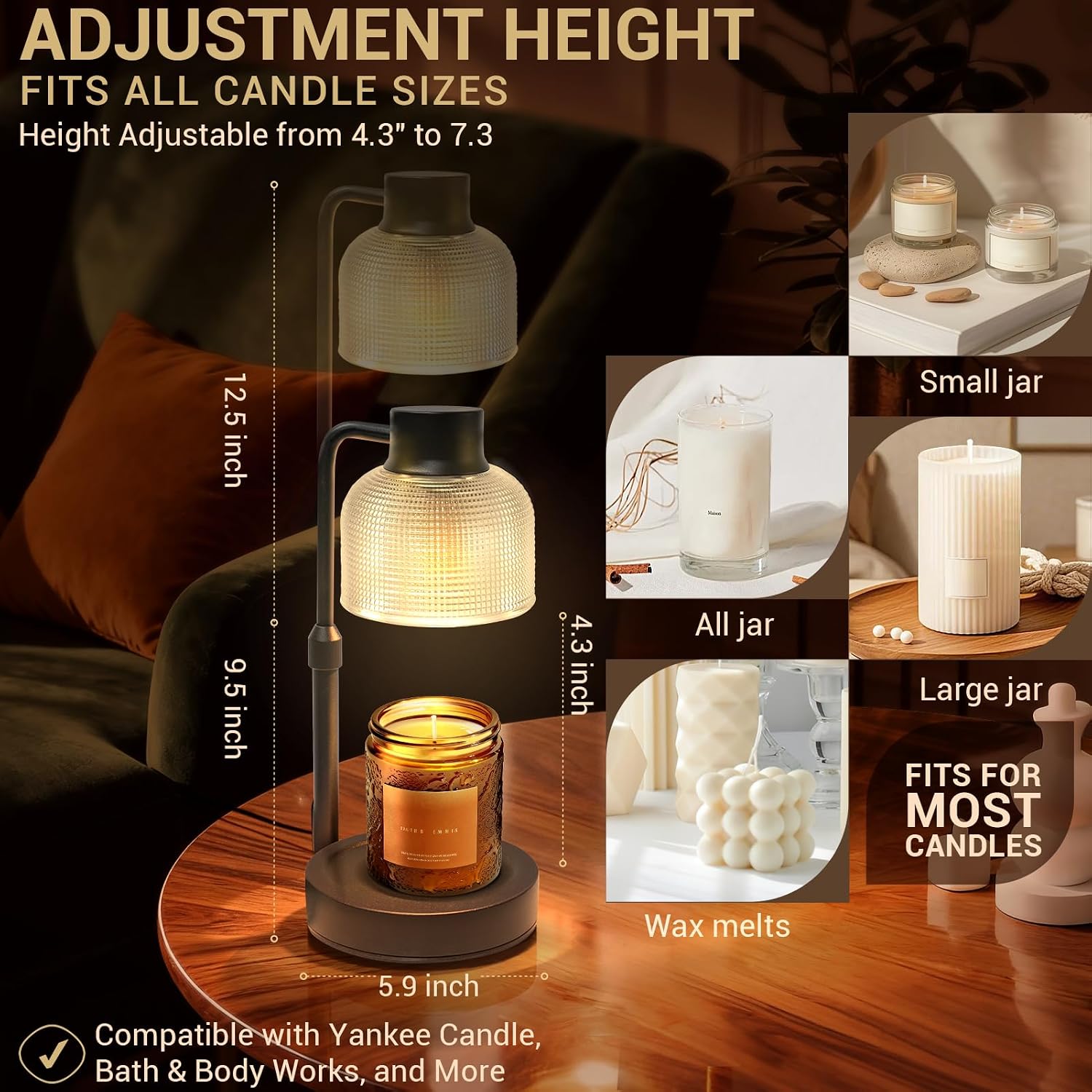 Candle Warmer Lamp with Timer, Birthday Gift for Women, House Warming Gift | Housewarming Gift New Home, Room Decor,Wax Melt Warmer for Scented Jar Candles with 2 Bulbs, Fall Decor for Home Living Room - Image 4