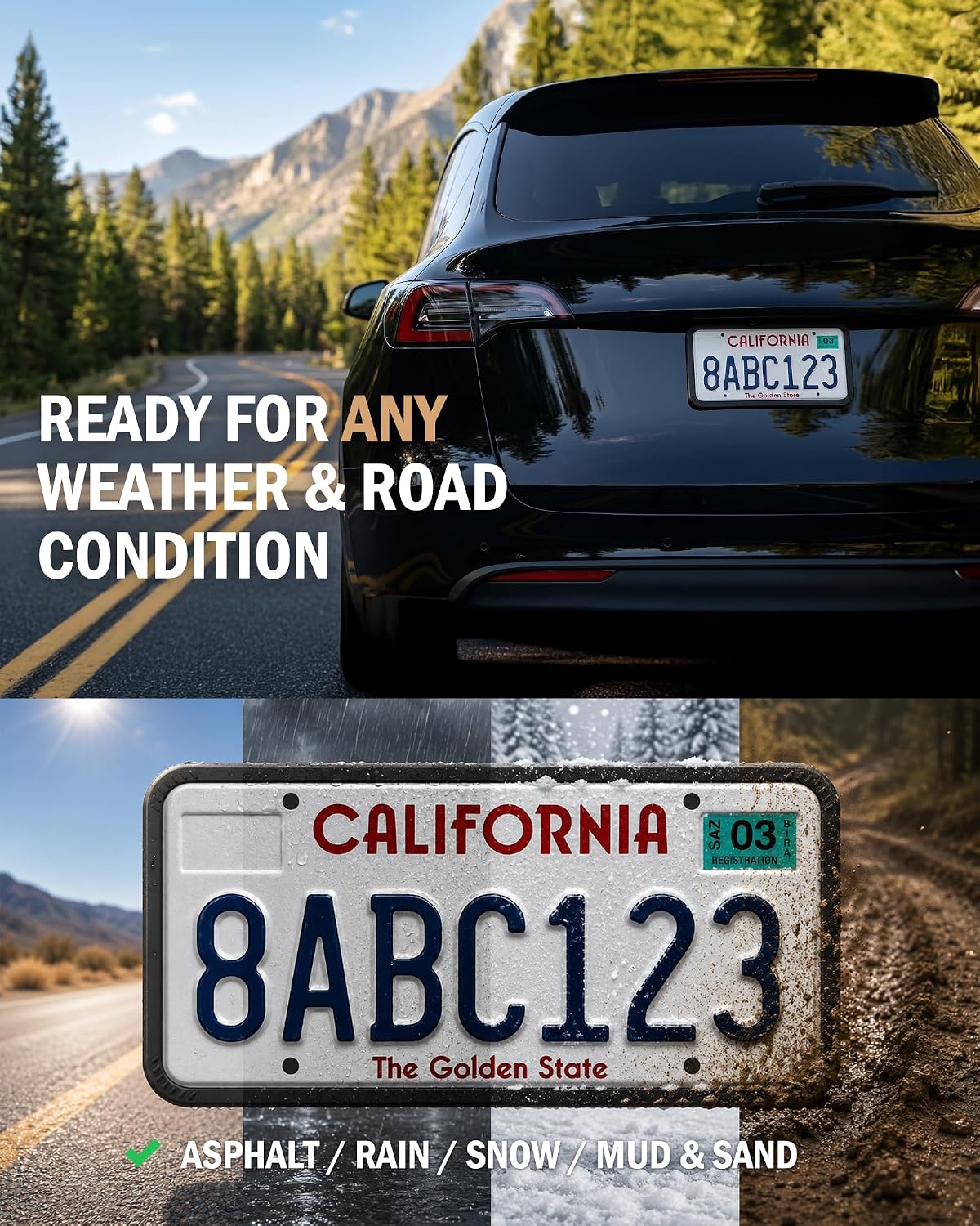 Aujen Silicone License Plate Frames Black, 2 Pack Car License Plate Frame, Universal US Black License Plate Holders Brackets Rust-Proof, Weather & Rattle-Proof, Car Accessories | US Car Universal, Black License Plate Cover Protector Brackets Rust-Proof, Weather & Rattle-Proof, Car Accessories, 12" x 6" - Image 2
