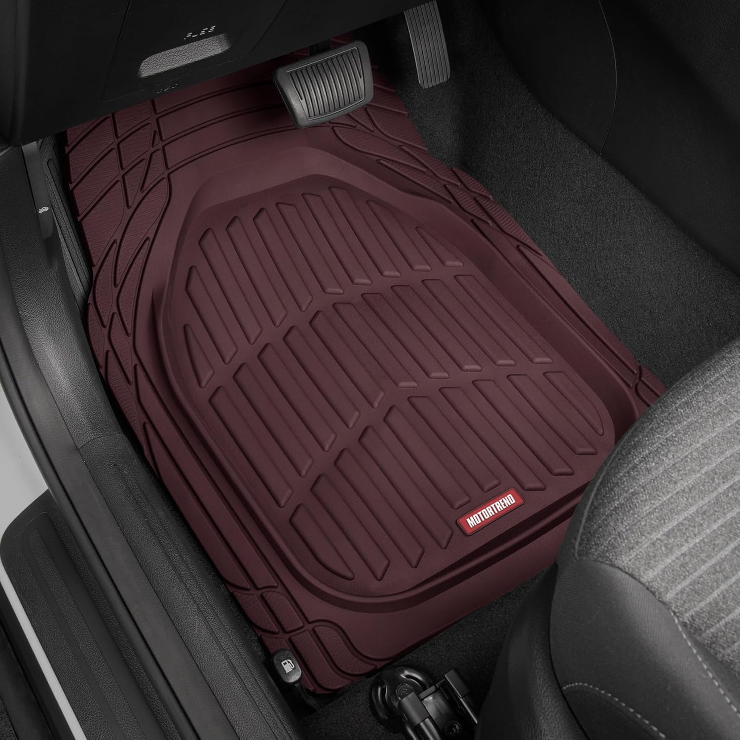 Motor Trend FlexTough Floor Mats for Cars, Burgundy Deep Dish All-Weather Car Mats, Waterproof Trim-To Fit Automotive Cars Trucks SUV, Universal Liner Accessories - Image 3