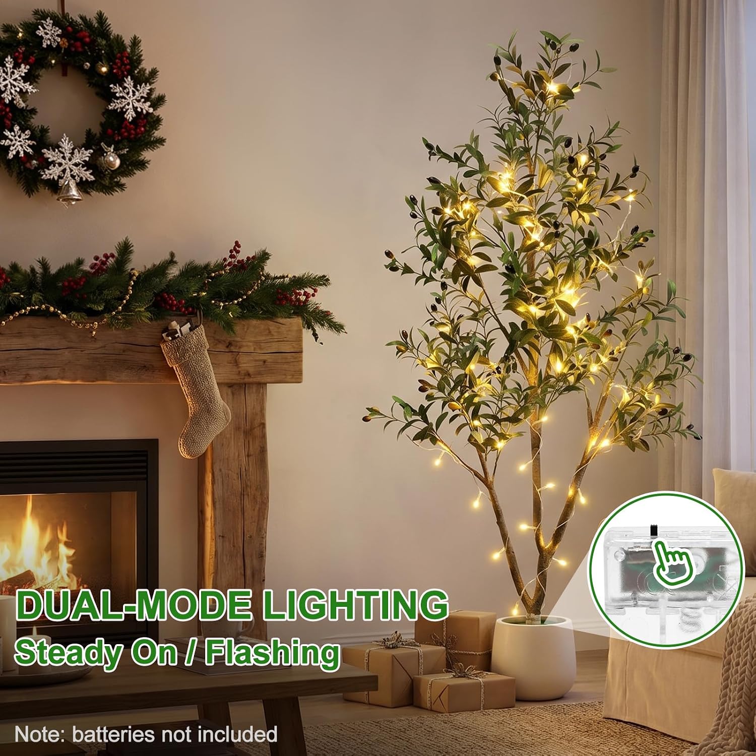 6FT Artificial Olive Tree with Lights & Planter, Realistic Faux Olive Plant - Image 9