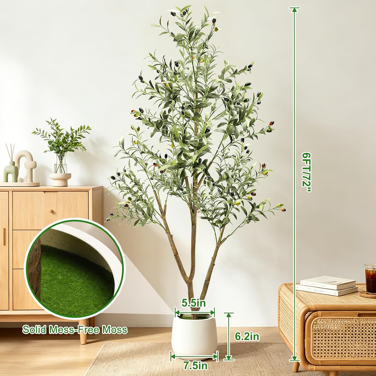 6FT Artificial Olive Tree with Lights & Planter, Realistic Faux Olive Plant - Image 2